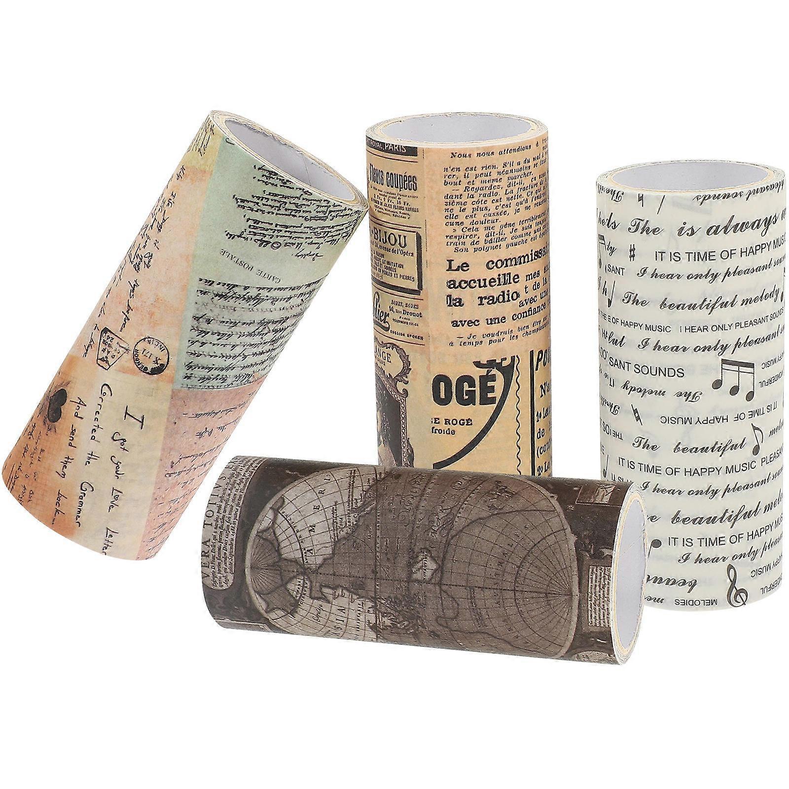 Patterned Washi Tape Retro Decorative Tapes For Gift Wrapping Vintage Style 4 Rolls