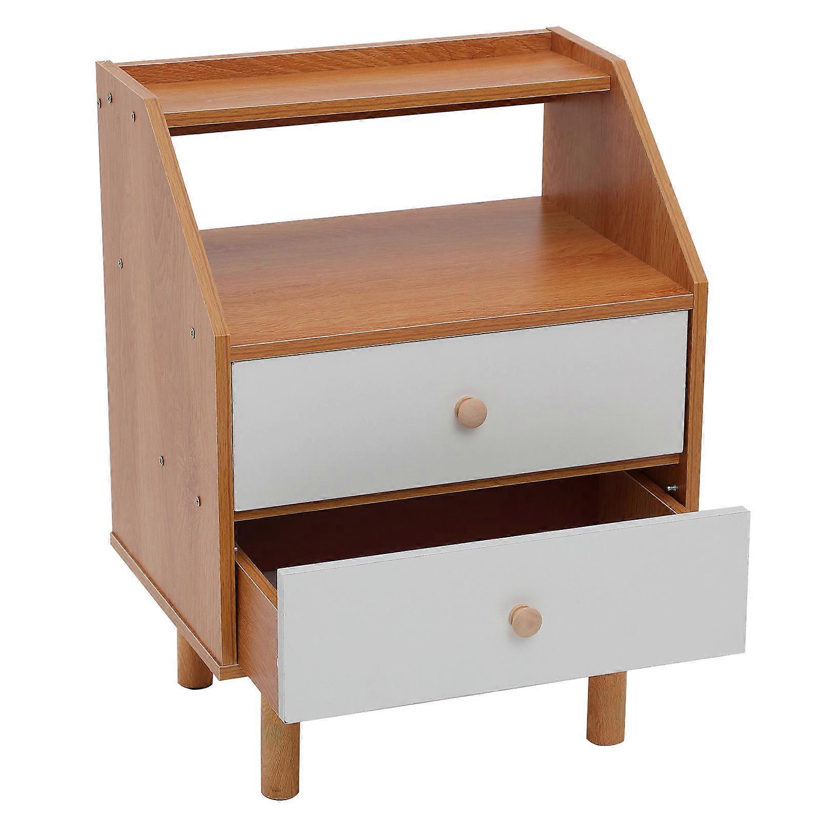 Light Brown Wood Bedside Table Nightstand For Bedroom And Dorm Simple Shape Storage Function 1 Set