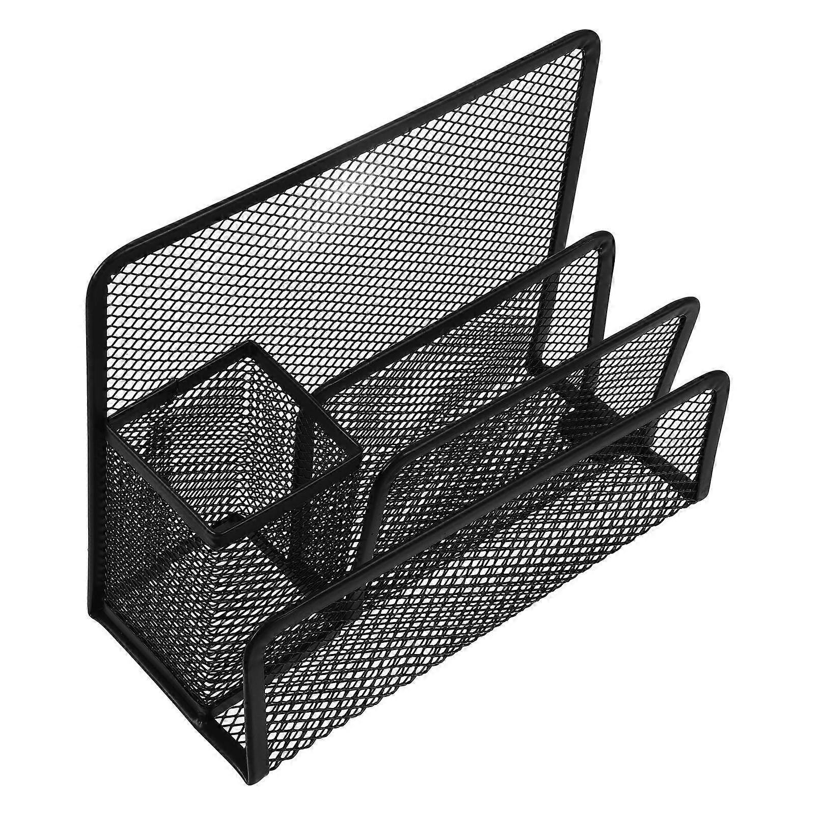 Iron Mesh Desk Organizer with Pen Holder and File Holder for Home Office – Vertical Document Sorter to Tidy Your Workspace Efficiently