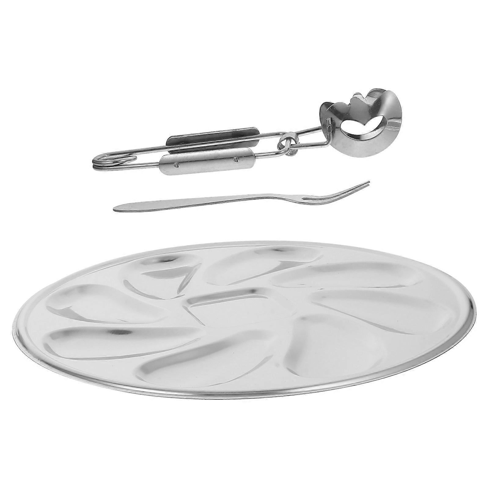 Stainless Steel Oyster Serving Tray with Clip and Fork for Baking Oysters and Scallops 1 Set