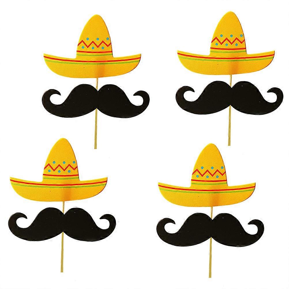 24pcs Mexican Hat and Mustache Cake Toppers Multi Paper Decoration for Birthday Parties and Events