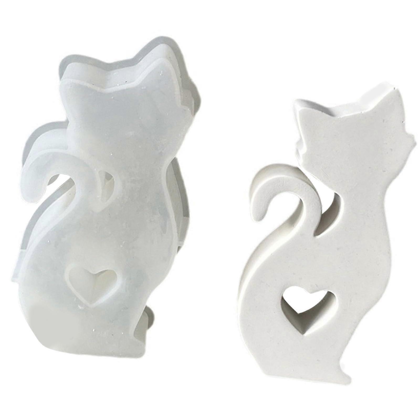 Flexible Silicone Mold For Creating Heart-Shaped Cat Figurine Pendant Candle Soap And Resin Casting Forms