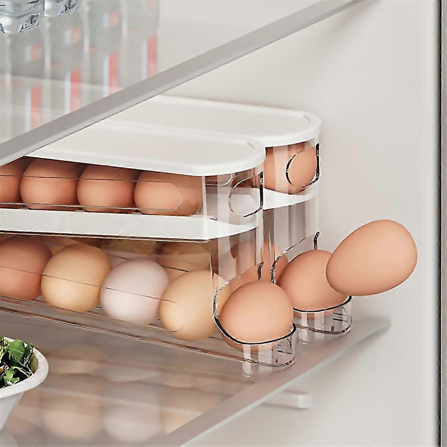 For 2 pcs egg holder for fridge automatic rolling egg dispenser