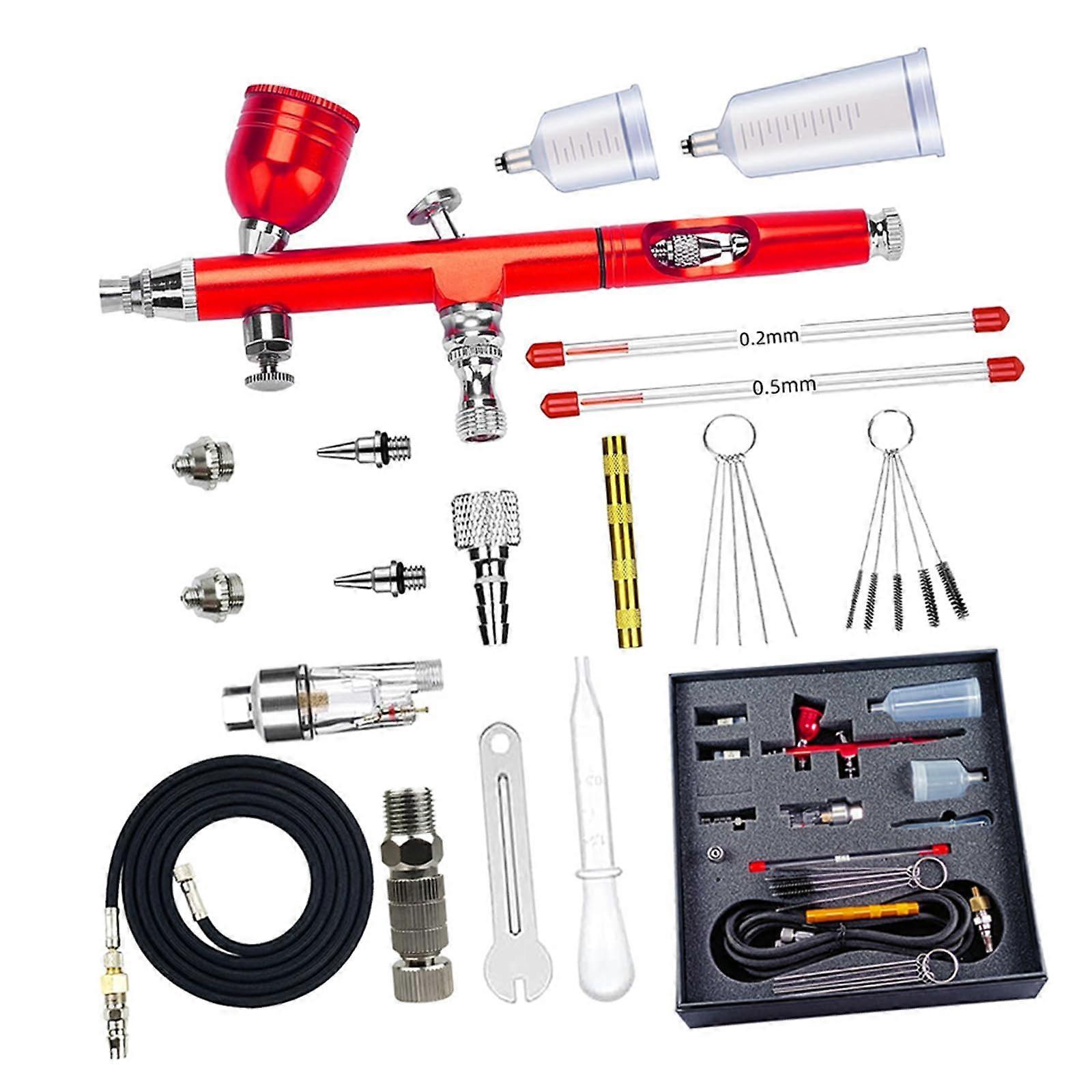 Airbrush Kits Airbrush Guns with 4pcs Nozzle Set 0.2/0.3/0.5mm Double Action Gravity Feed Airbrush for Art Multifunctional Handheld Kit Red