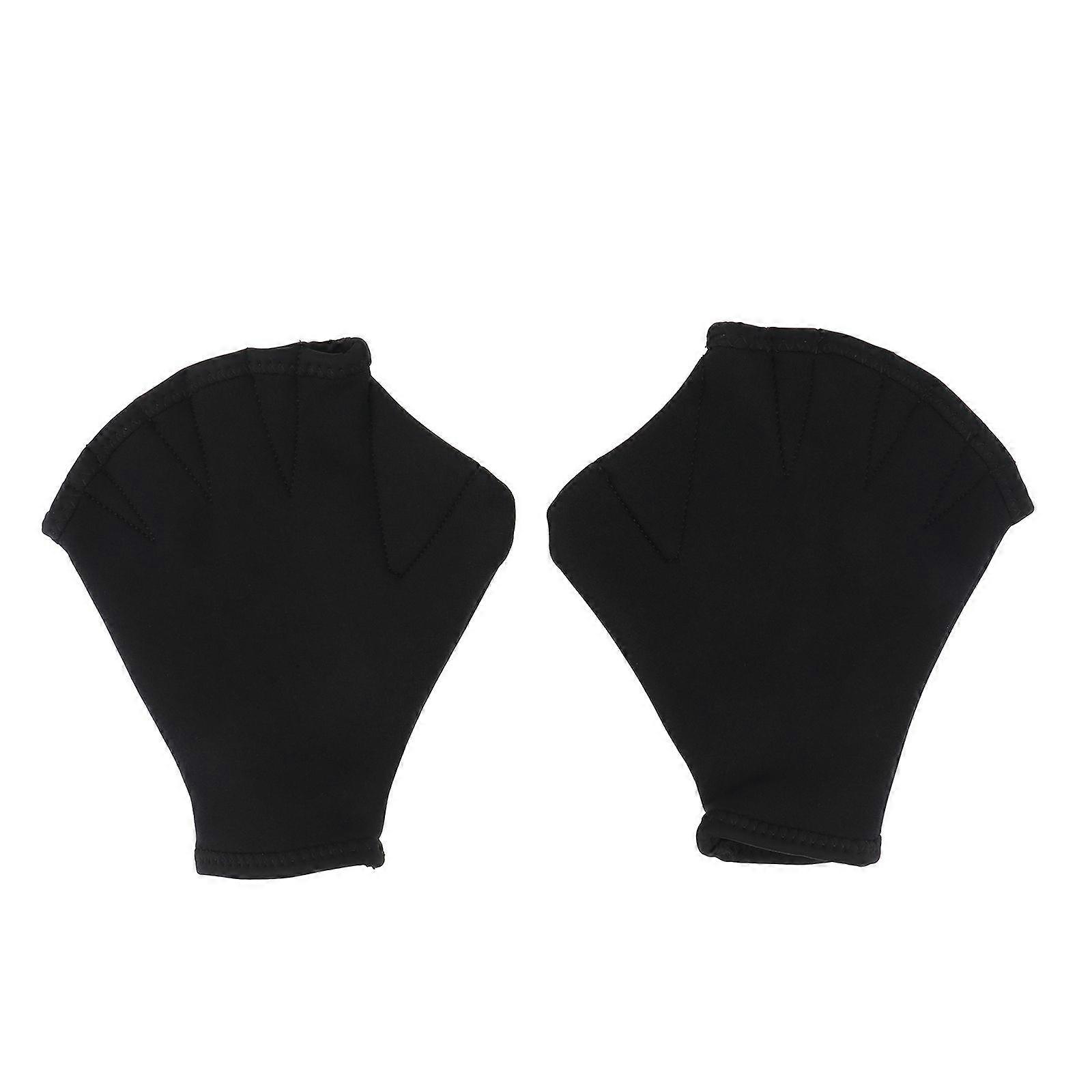1 Pair Swimming Gloves Webbed Aquatic Fit Traning Gloves Paddles Diving Hand Web (Black)