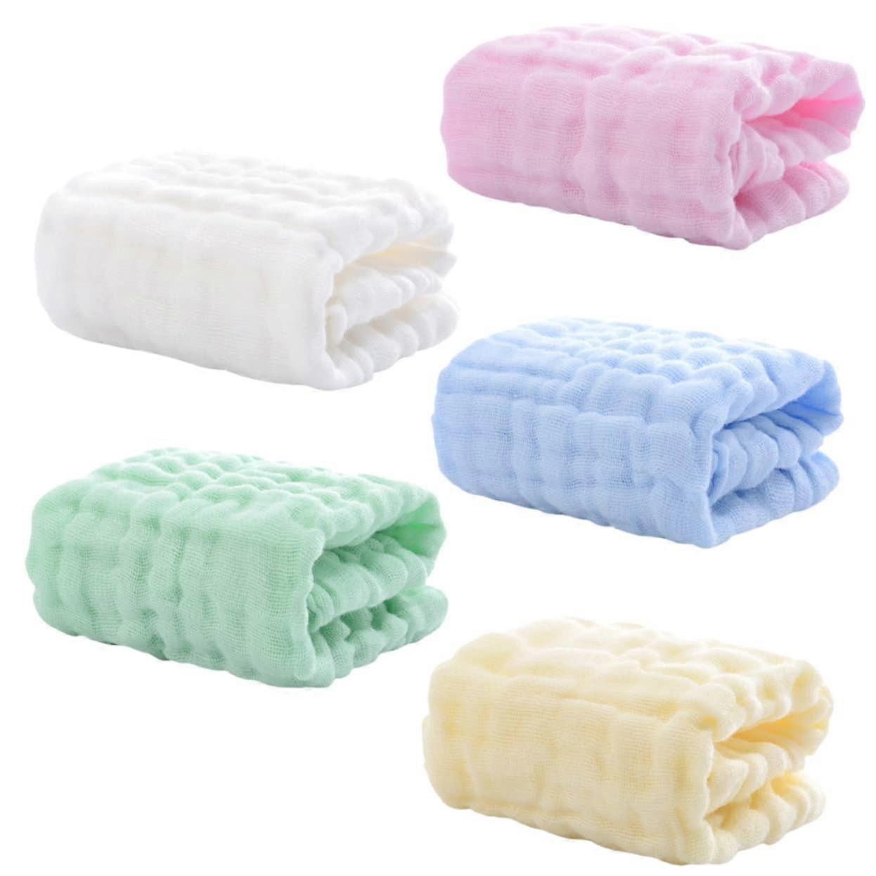 Soft Cotton Washing Towels 5-Piece Multi-Layer Newborn Burp Cloths Yellow Green White, Machine Washable, Dryer Safe