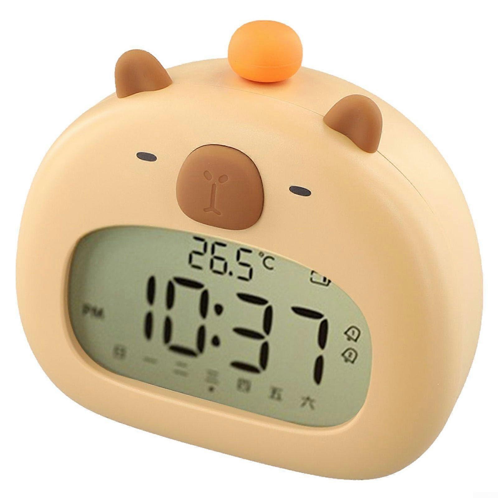 Capybara Shaped Alarm Clock USB Rechargeable Night Light Timer Desktop Decor For Kids Room Yellow