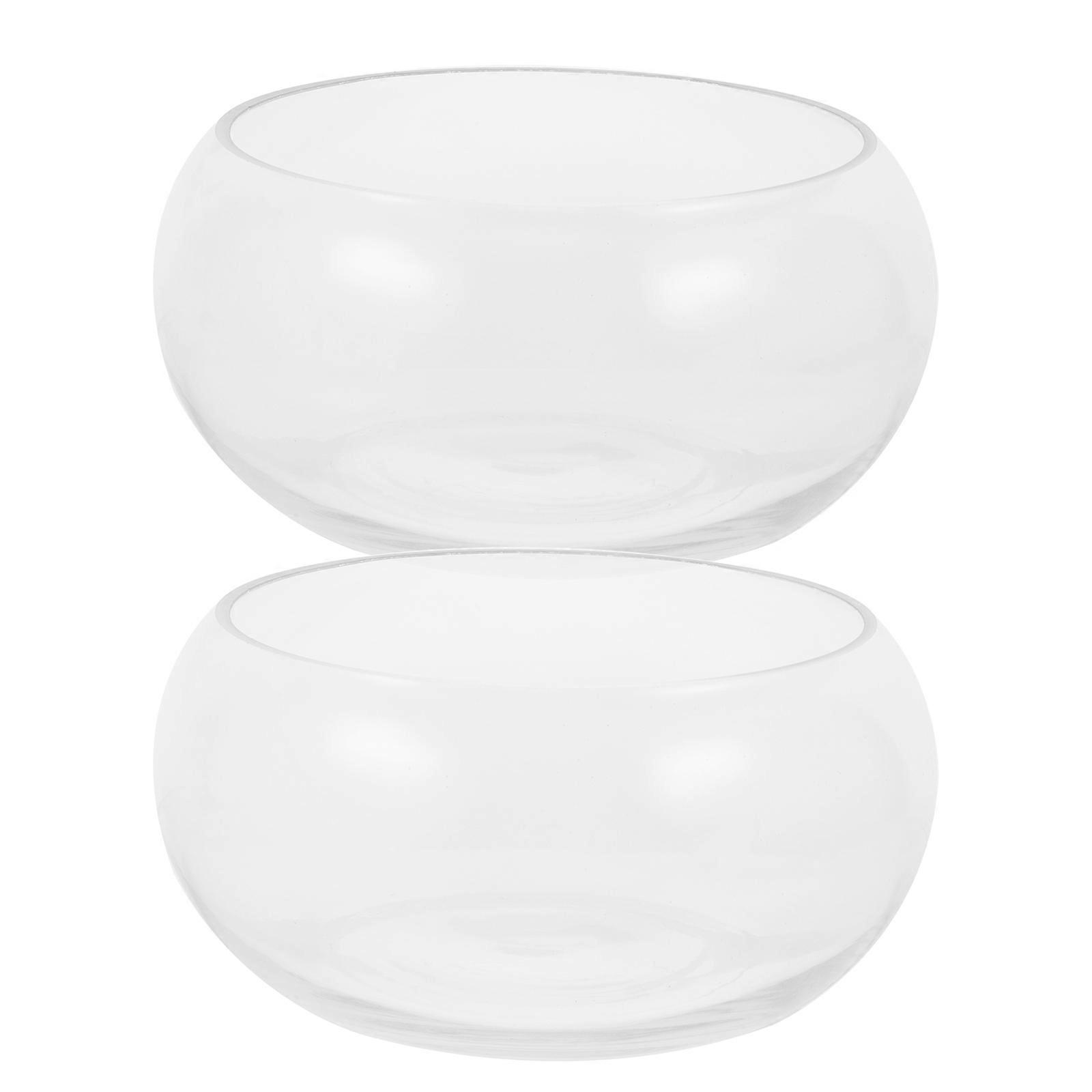 Transparent Glass Terrarium Container for Hydroponics and Fish Storage Round Shape with 2Set