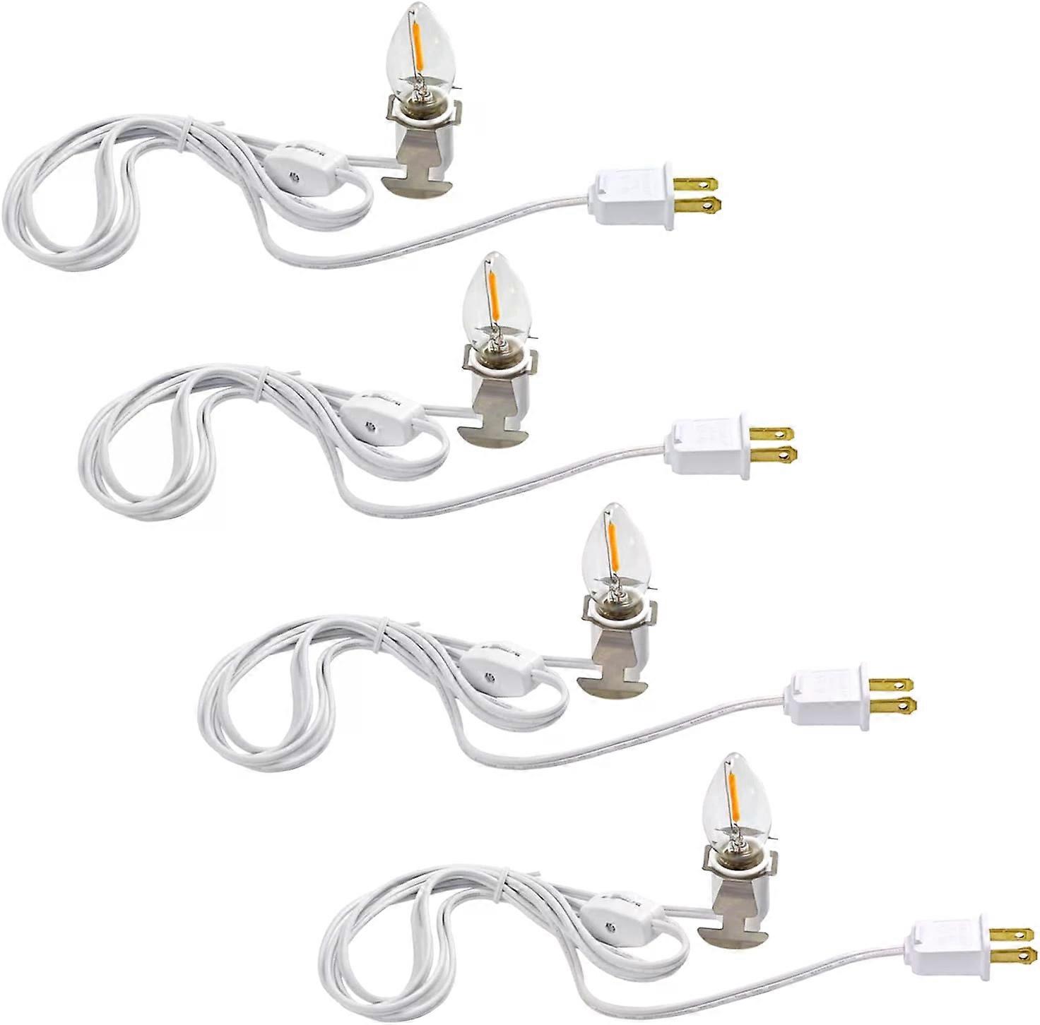 Set of 4 Accessory Cord with Led Light Bulb, 6Ft Blow Mold Indoor String Lights, C7/E12 2700K Warm White