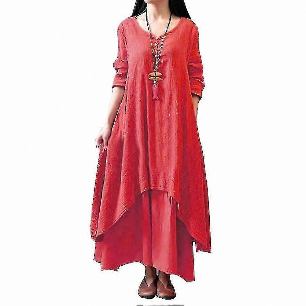 Plus Size Women's Long Sleeve Maxi Dress with Layered Design and Relaxed Fit