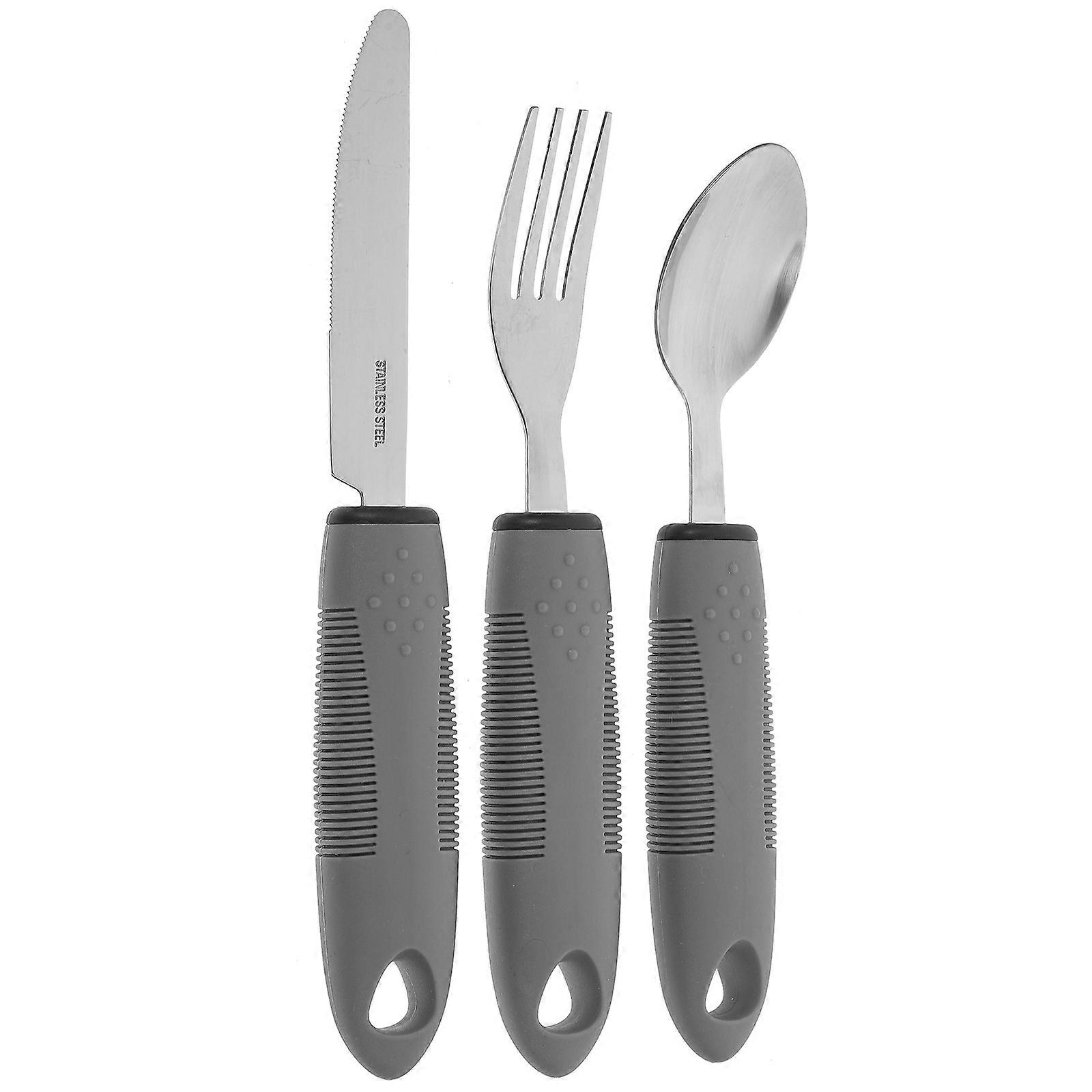 Adaptive Eating Utensils Set For Elderly And Individuals In Grey Color With Shock-Resistant Handle And Comfortable Grip 1 Set