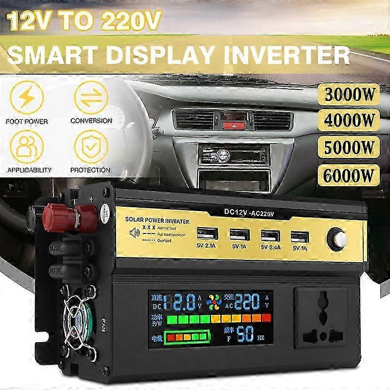 2025 Car Inverter Off Grid 12V to 220V for Home Appliances Electronic Peak 6000W LCD Display Voltage Converter Universal Socket