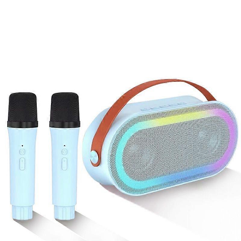Mini Karaoke Machine with 2 Wireless Microphones, Portable Bluetooth Speaker with Stereo Bass and LED Light for 4-12 Years Old Girls and Boys(Blue)