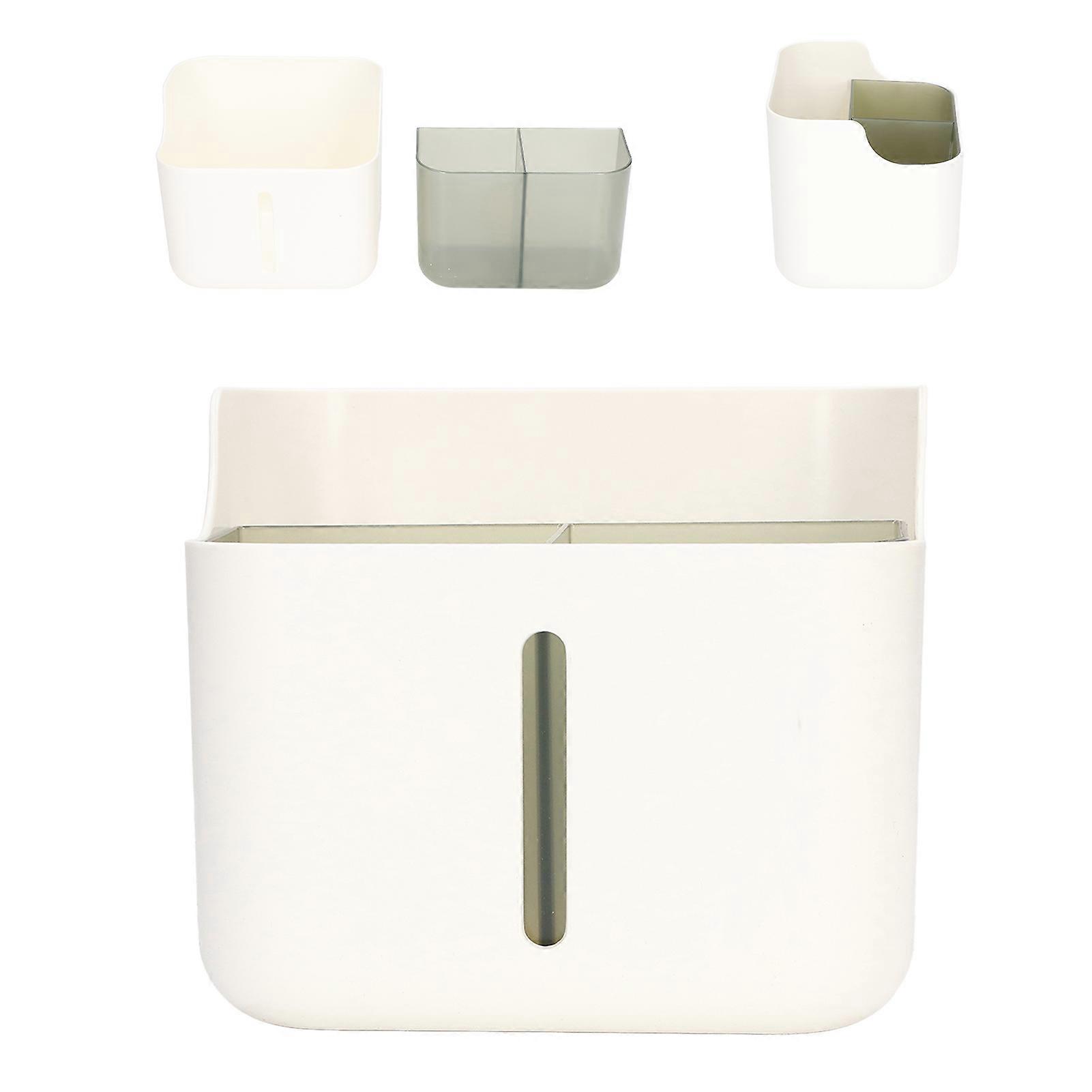 Desktop Storage Box 3 Grid Double Layer Large Capacity Frosted Feel Box with Detachable Inner Grid for Dormitory Desk