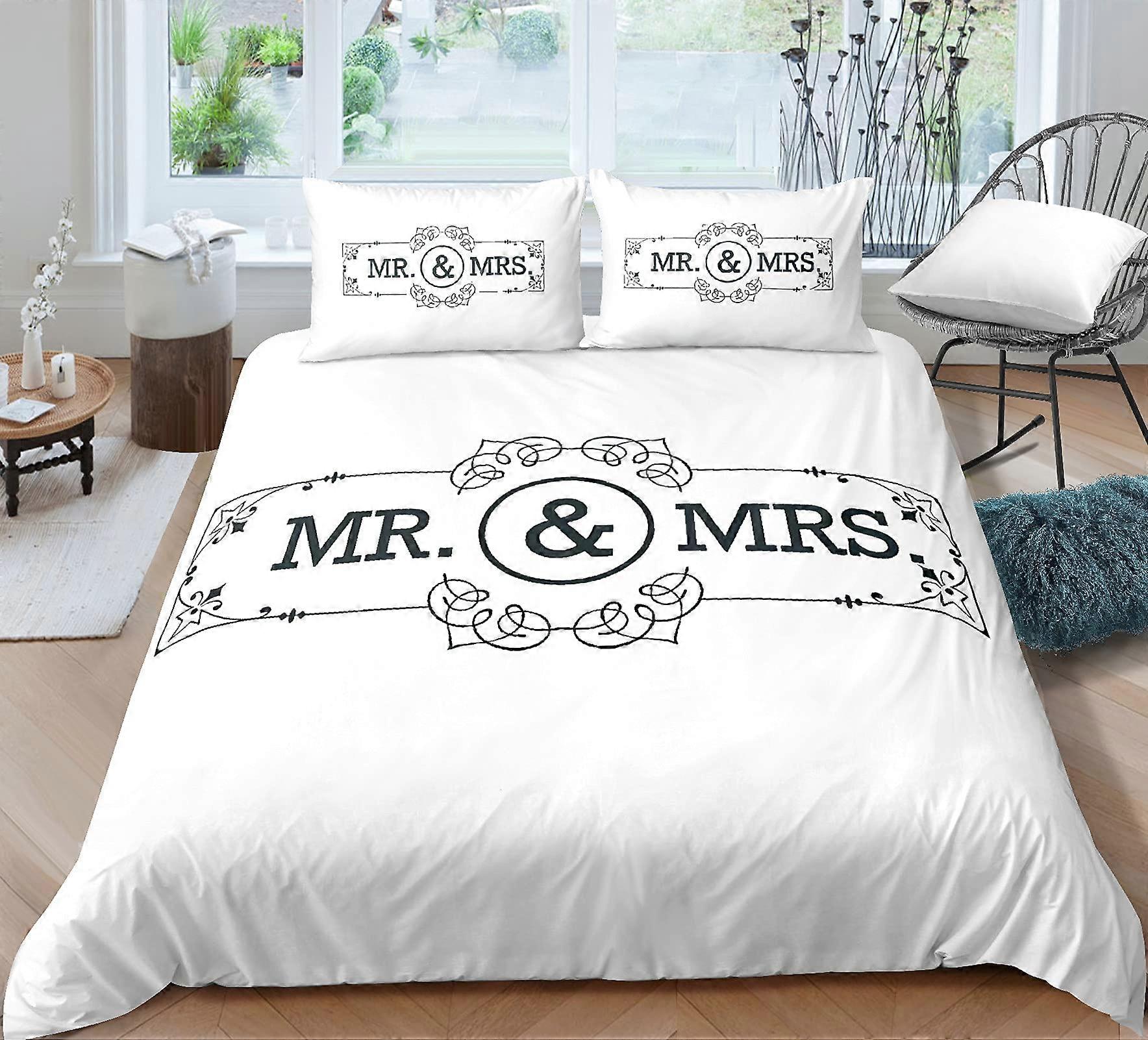 Mr & Mrs Bedding Set King 3Pcs Duvet Cover With Zipper Polyester Printed Romantic Letters Mustache Red Lips Style 6