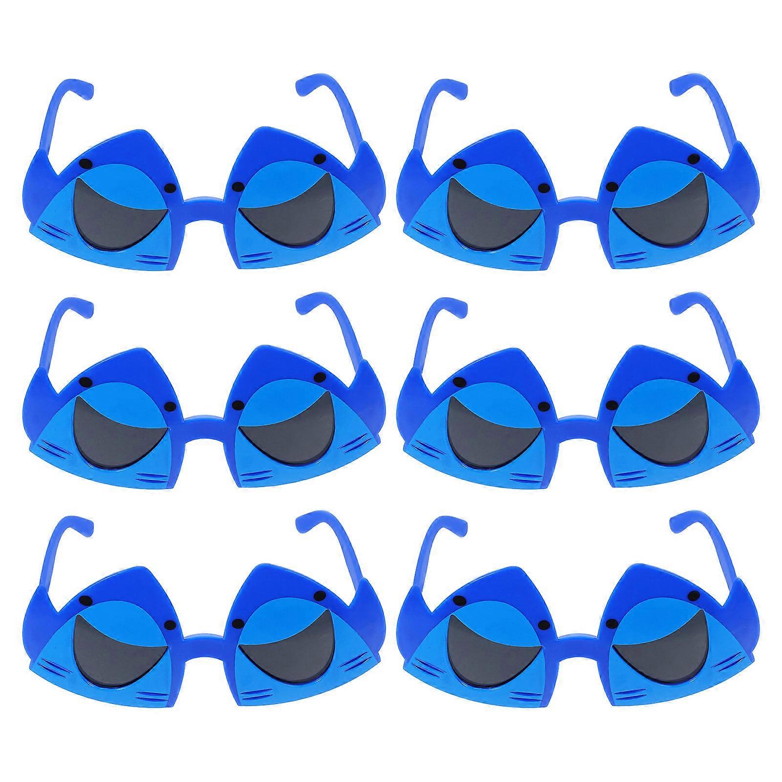Hawaiian Blue Shark Sunglasses for Party Use 6Pcs Ocean Theme Fun