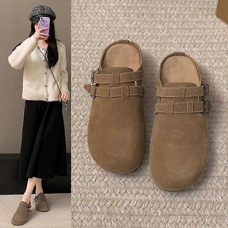 Women's versatile slip-on Birkenstocks lazy slippers trend 2025 spring outer half-slippers with thick soles