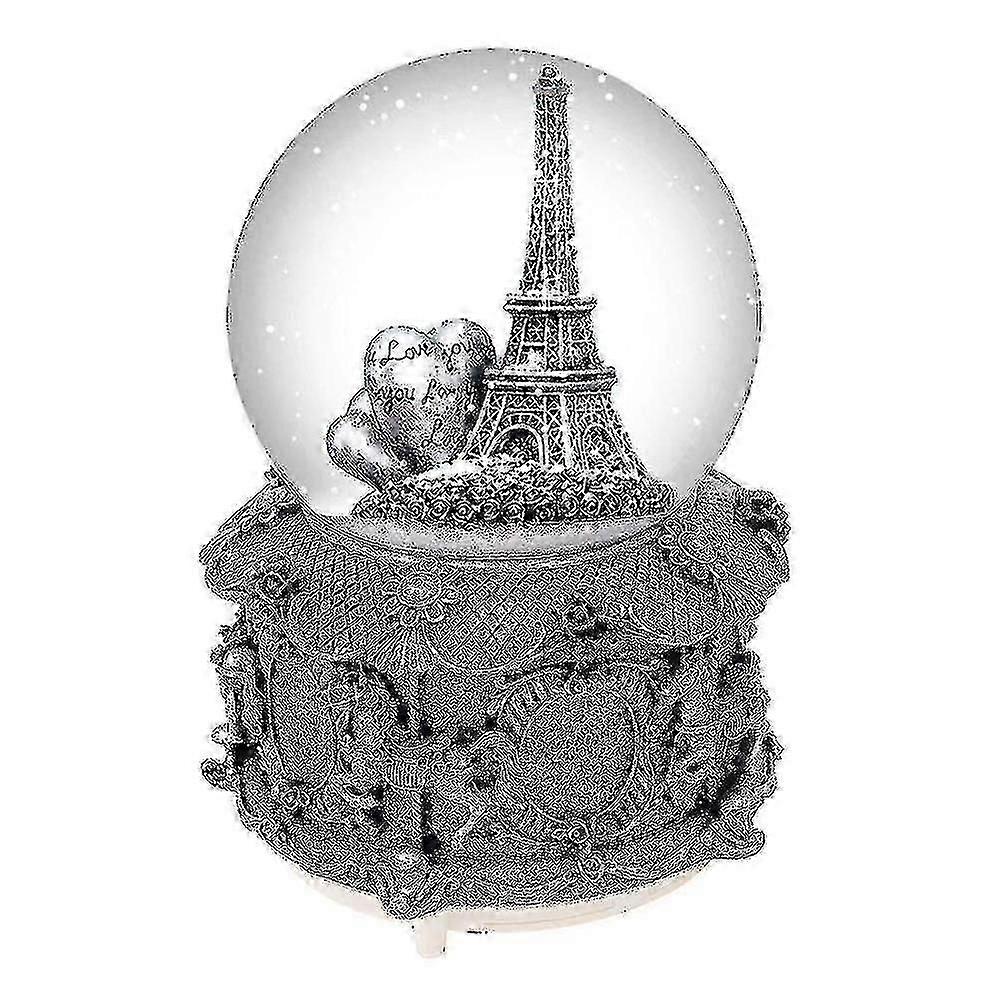 Eiffel Tower Snow Globe Music Box with Automatic Snowfall & LED Lights - 6" Paris Decor Gift
