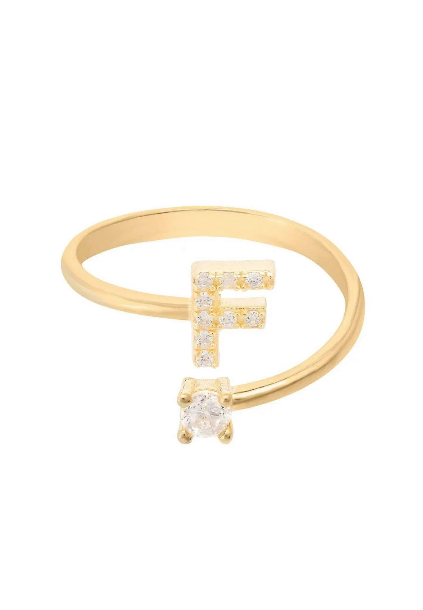 Latelita Initial Ring - Gold F, Handcrafted 925 Sterling Silver with Cubic Zirconia - One Size (Average Size 6)