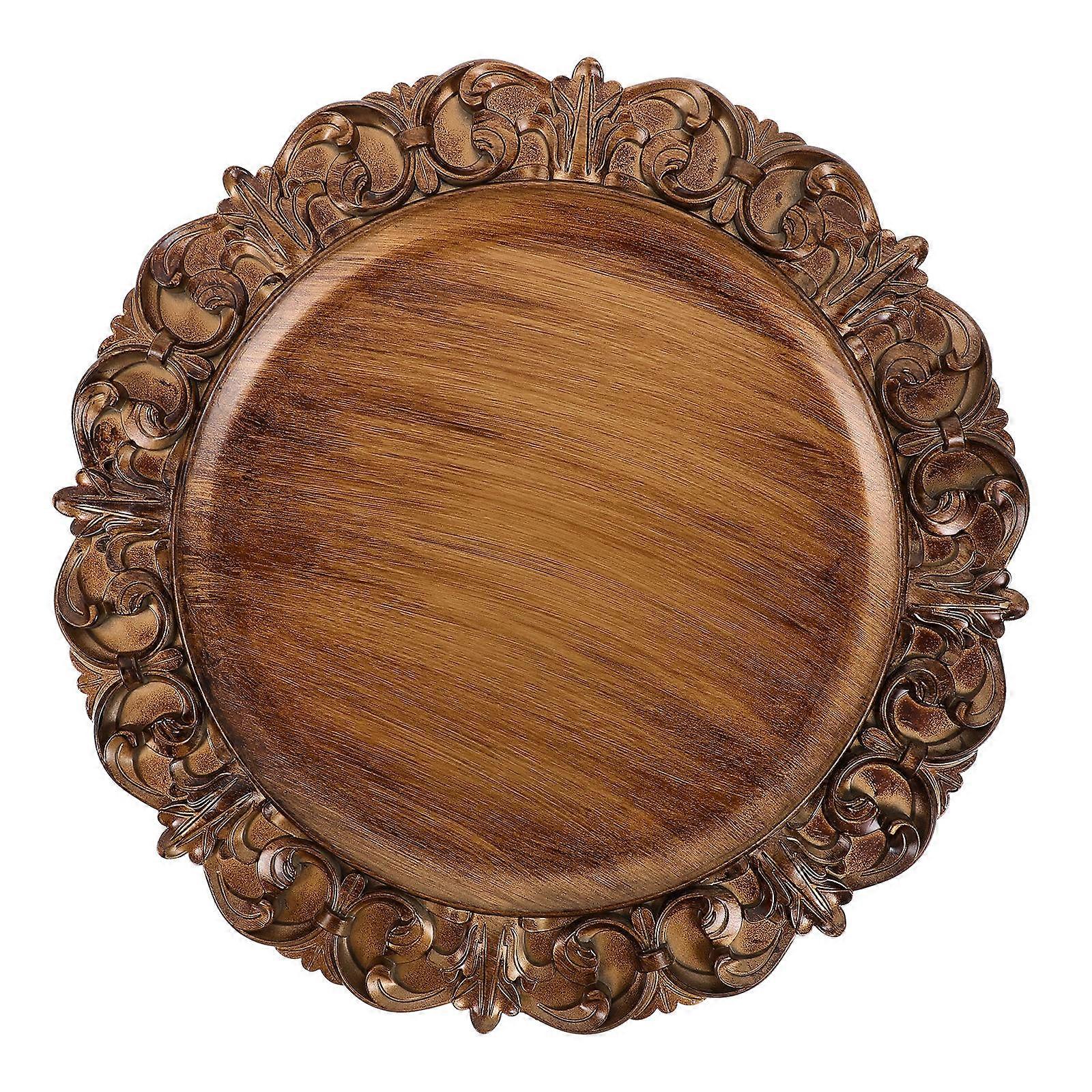 Golden Round Serving Plate For Home And Commercial Use 35x35cm Retro Design 2Pcs