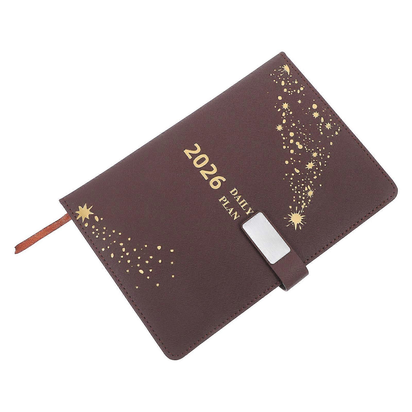 A5 Daily Planner Notebook For Business Notes With Monthly Index Bookmark Elegant Brown PU Cover 1Set