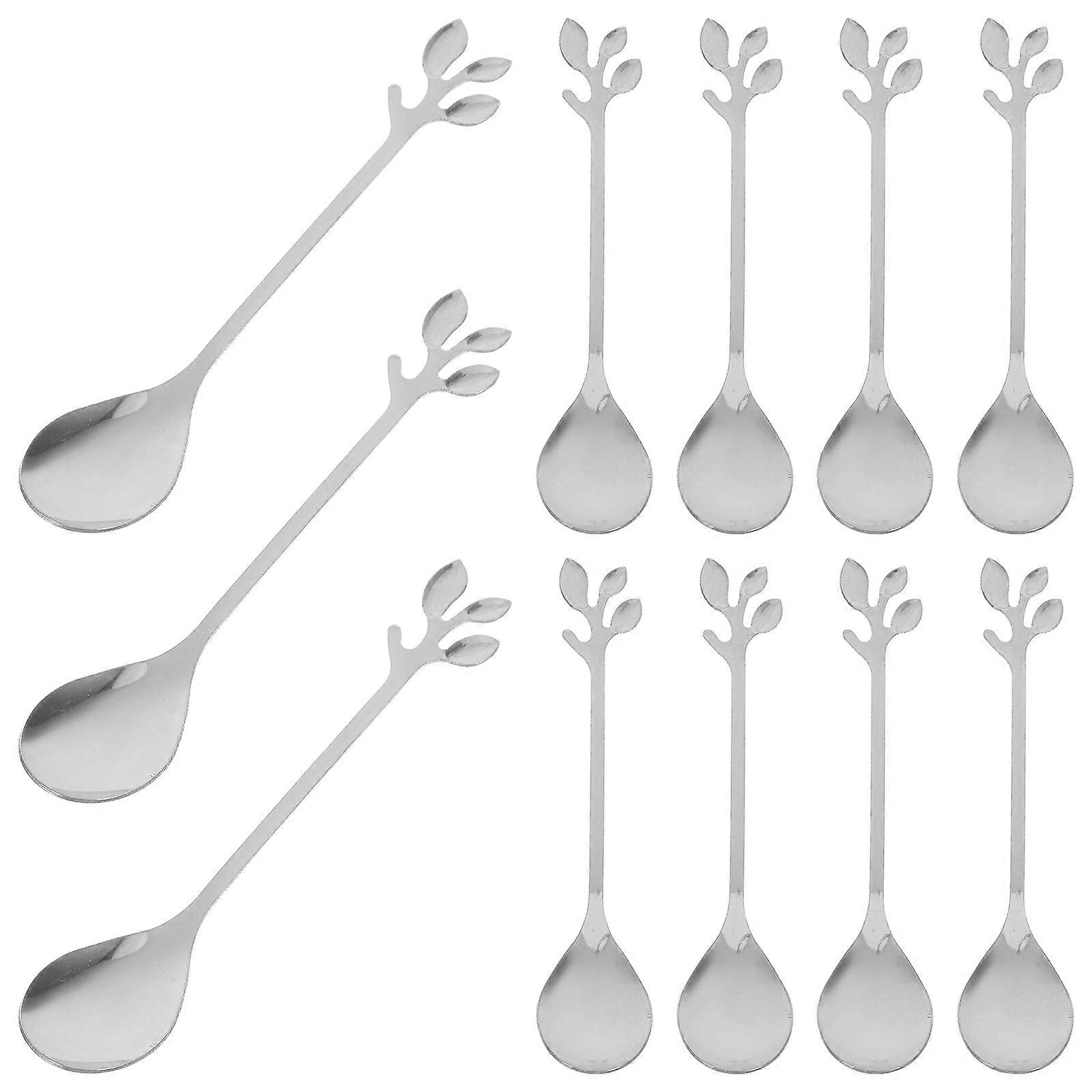 Luxury Long Handle Spoon For Restaurant Use 12X2.5X1CM Artistic Leaf-Shaped Ice Stirring 40Pcs