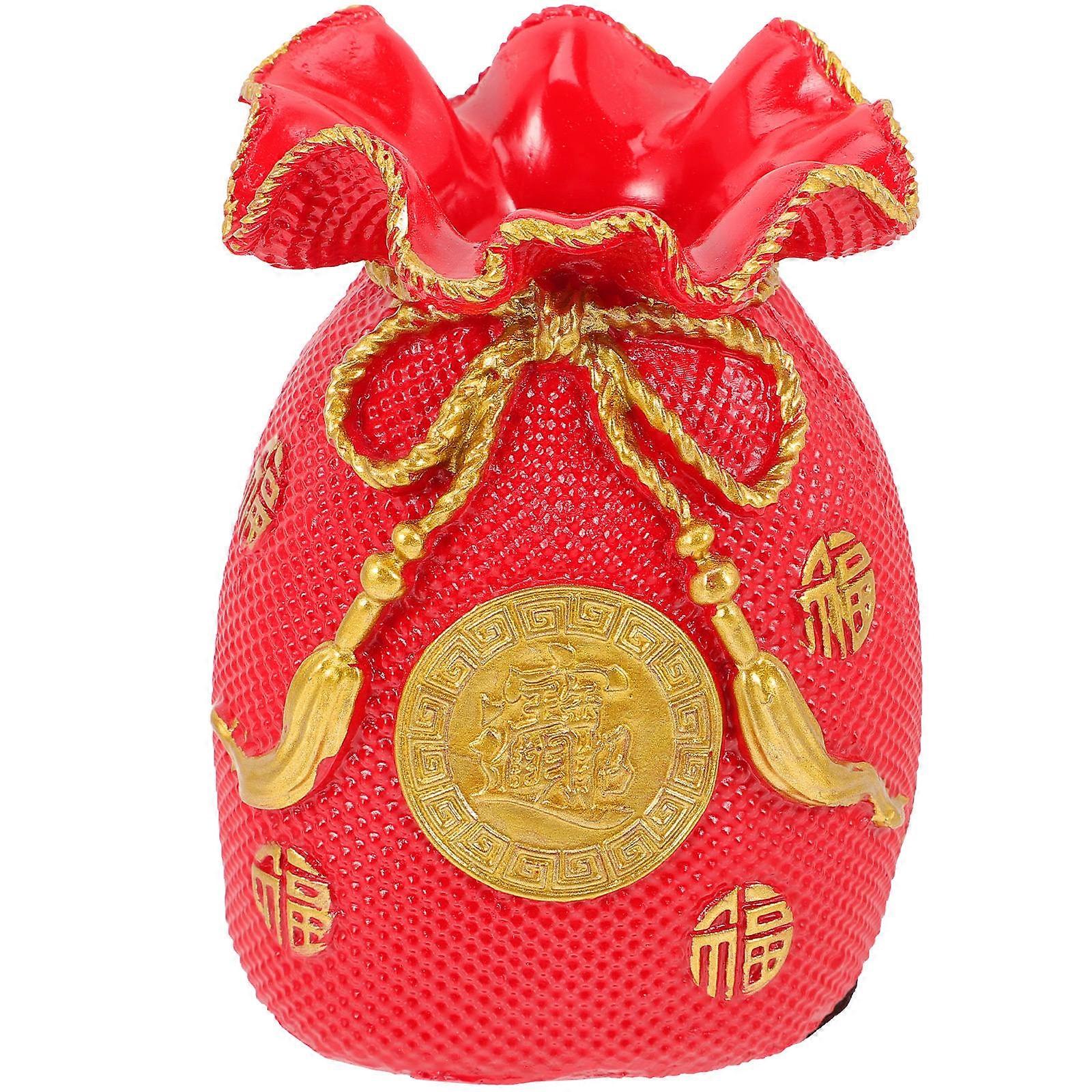 Red Resin Blessing Pouch Figurine for Decoration 3Pcs Lucky Bag Set