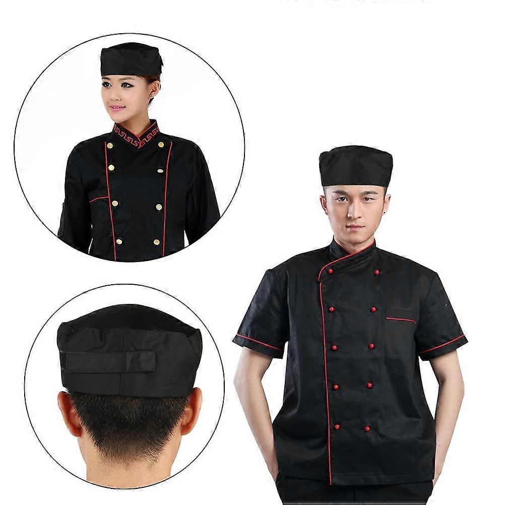 Catering Chef Hat 2Pcs For Adults Black Simple Practical Design With Breathable Material