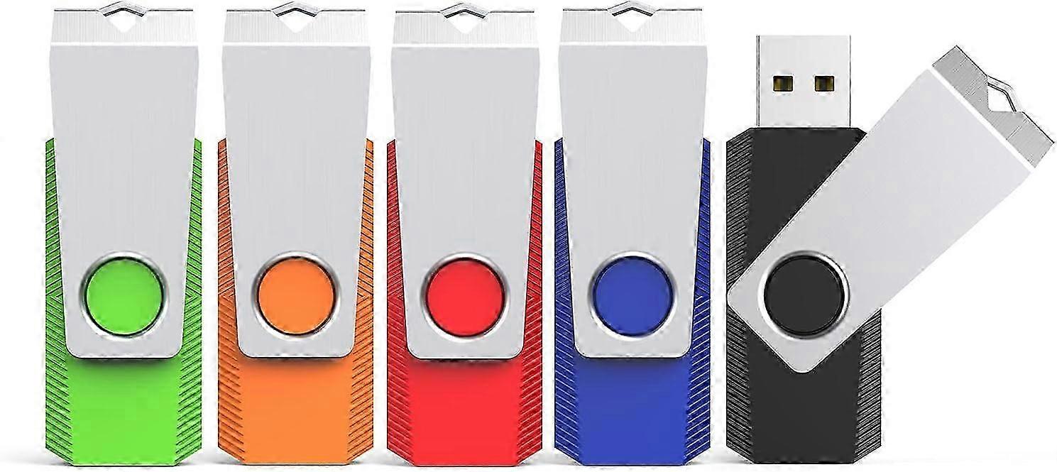 64GB USB Flash Drive 5-Pack for Data Storage (Black, Green, Blue, Red, Orange)