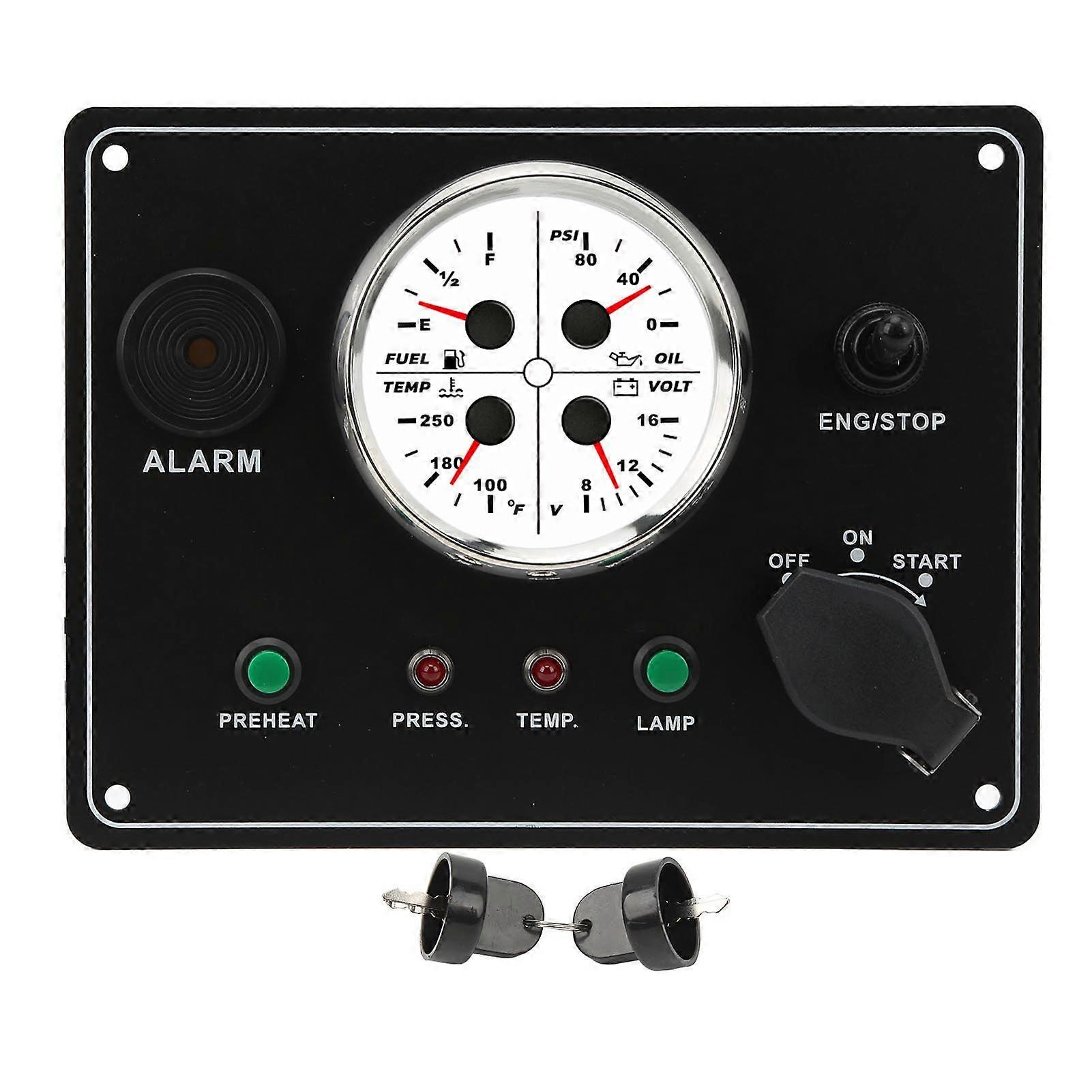 4 in 1 Central Control Dashboard DC12V Oil Level Oil Pressure Water Temperature Voltage Red Backlight for RV Boat Yacht