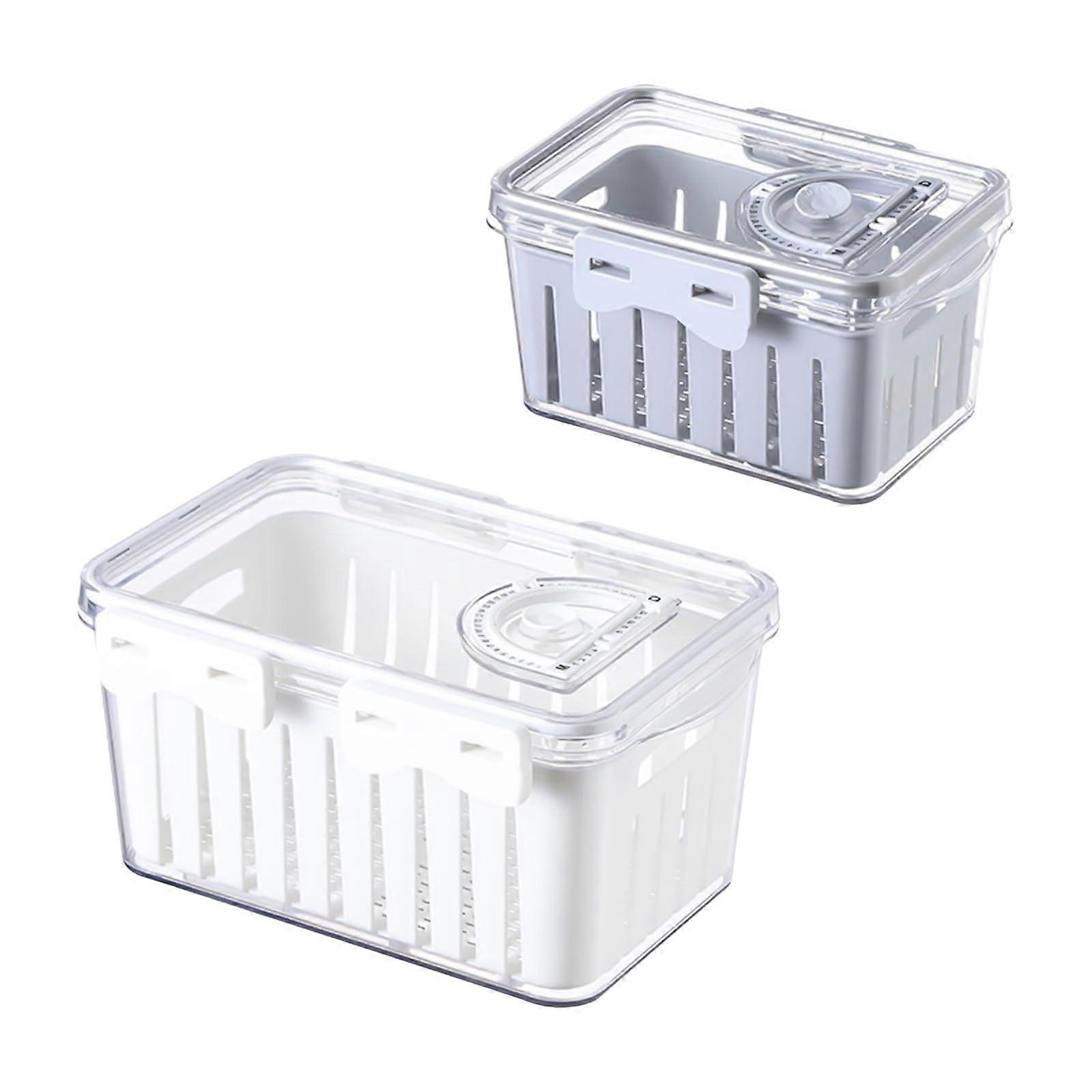 Fresh Food Storage Containers 2 Pack Fridge Clear Lids With Drain Baskets Vent Holes Handle For Fruit And Vegetables