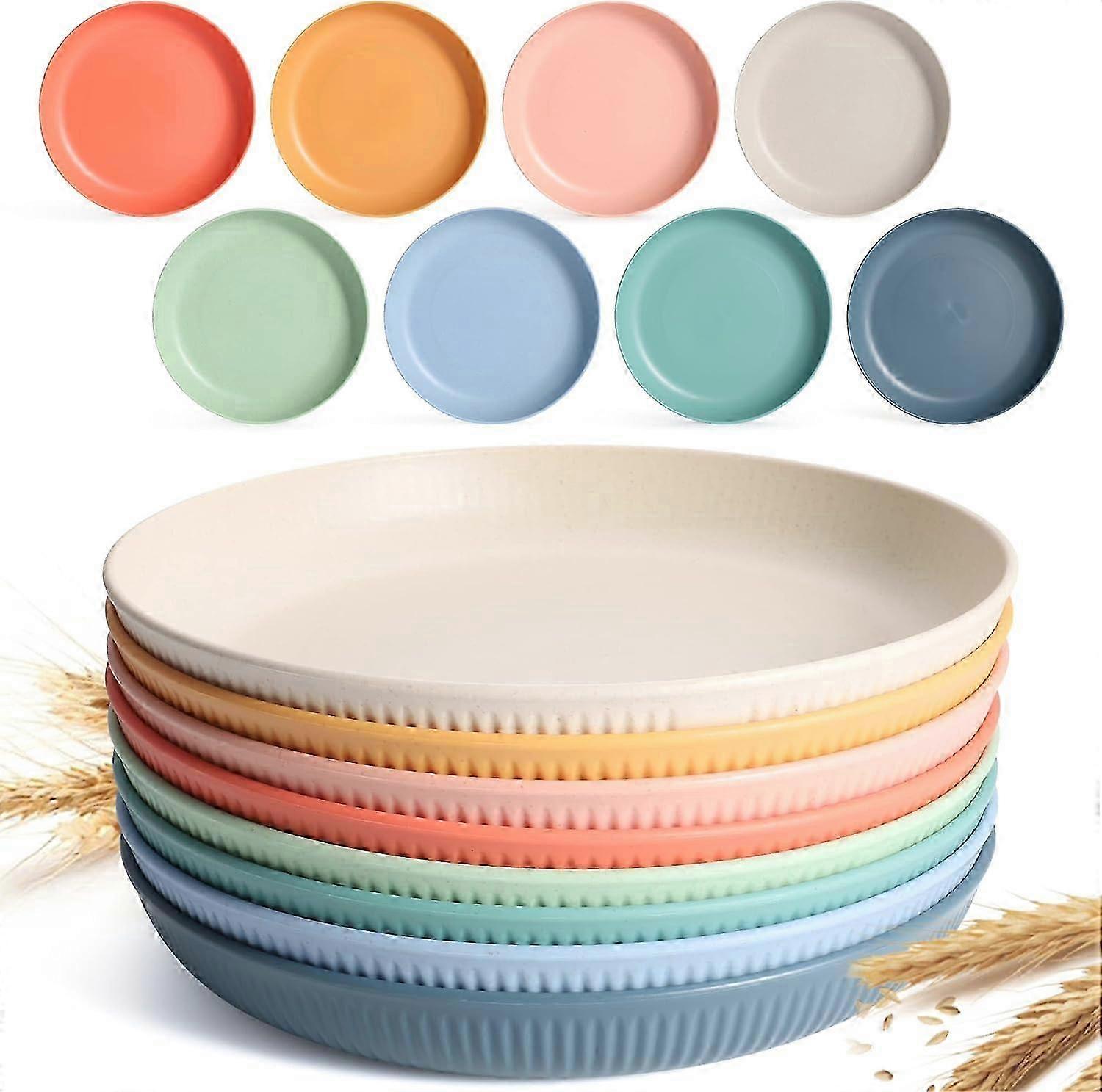 25-26 Wheat Straw Plates Set, 8 Pack, and, Microwave Safe