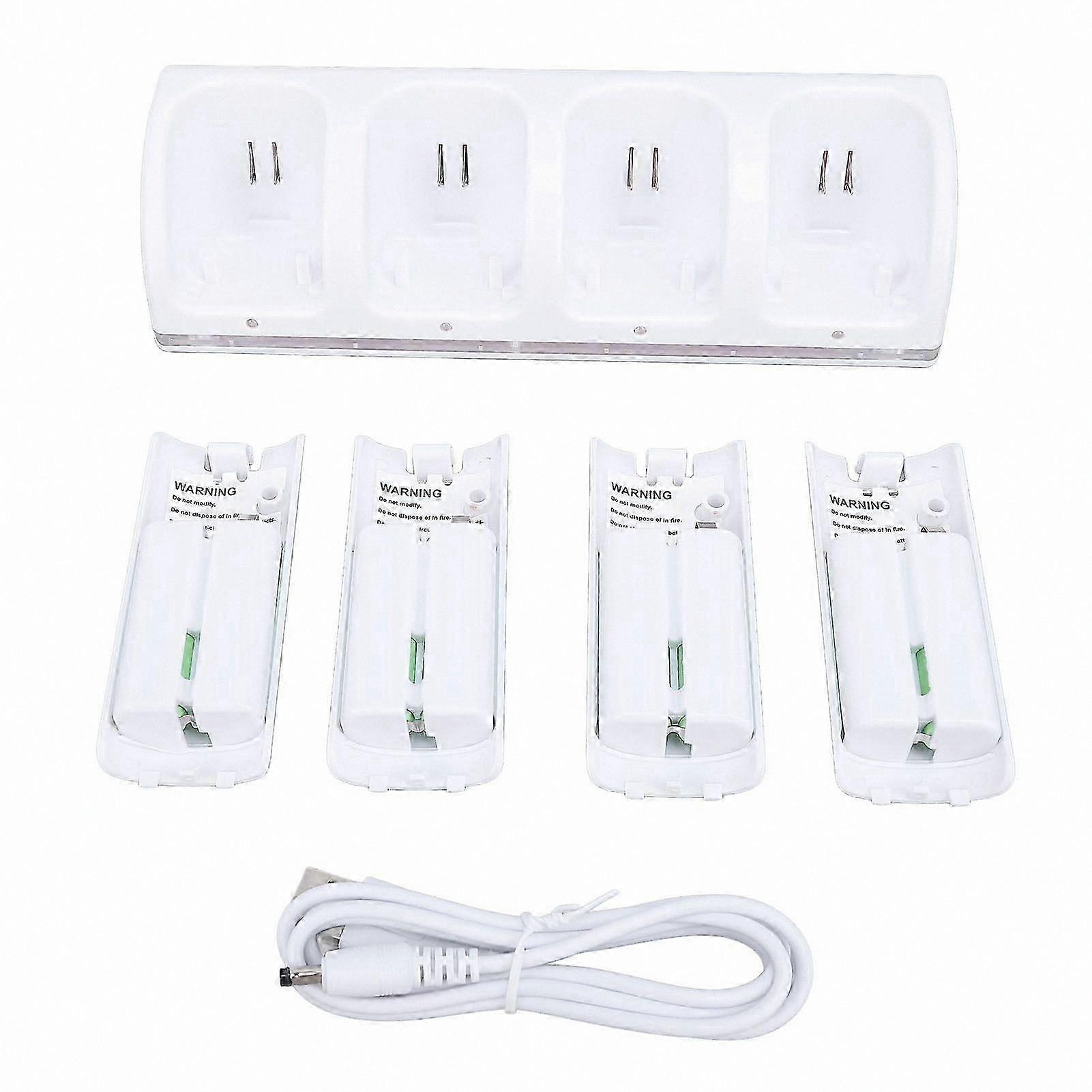 Charging Station for Wii Remotes with 4-Pack 2800mAh Rechargeable Batteries and Dock, White