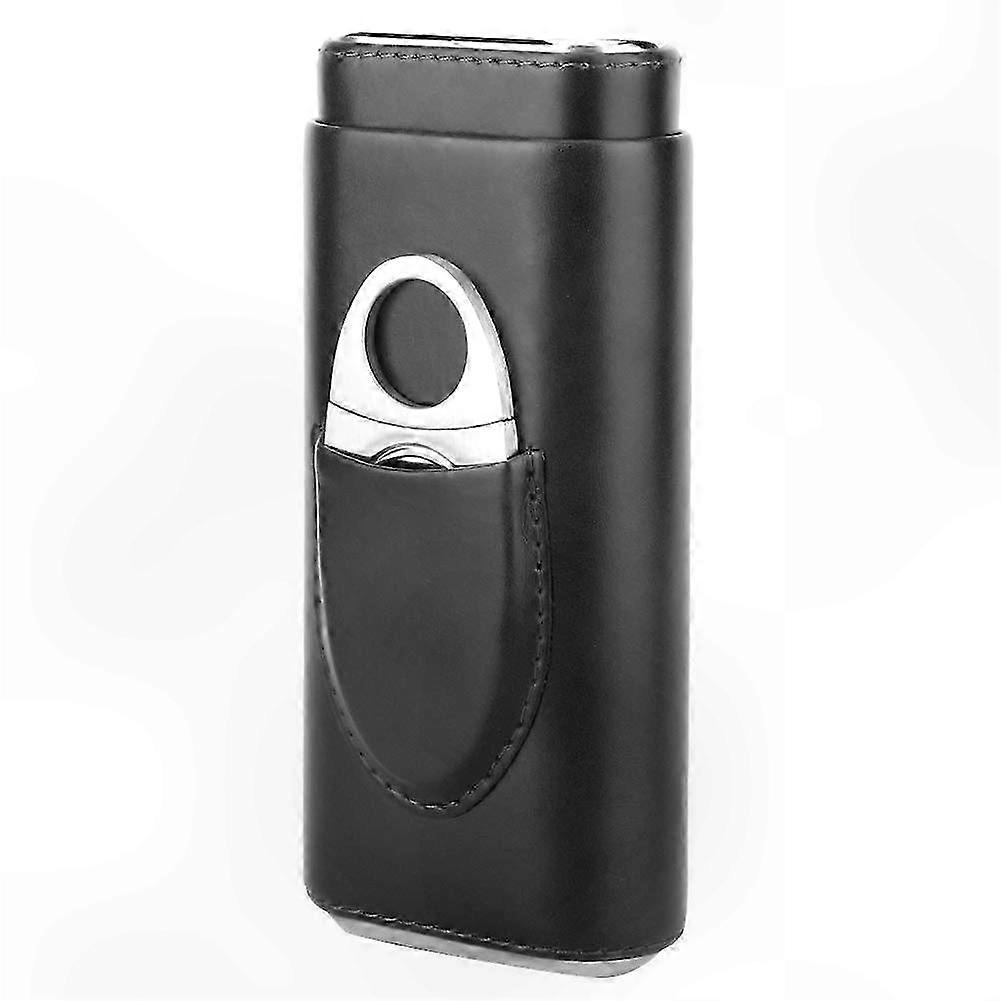 Portable Leather Case for 3 Cigars with Cutter, Stylish Black Design for Gifting