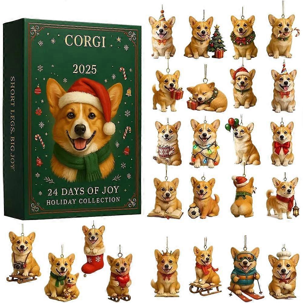 2025 Corgi Themed Christmas Advent Calendar with 24 Compartments Acrylic Countdown Decor