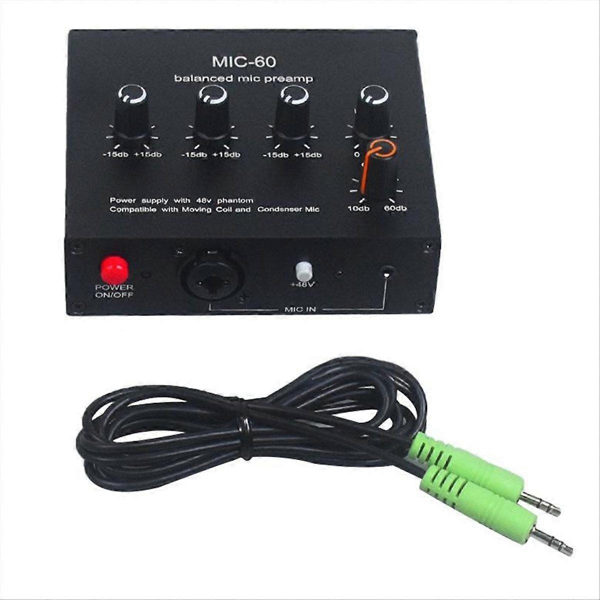 MIC-60 3-Band Equalizer Balanced Mic Preamp Microphone Preamplifier with DC Cable and 3.5mm Cable E