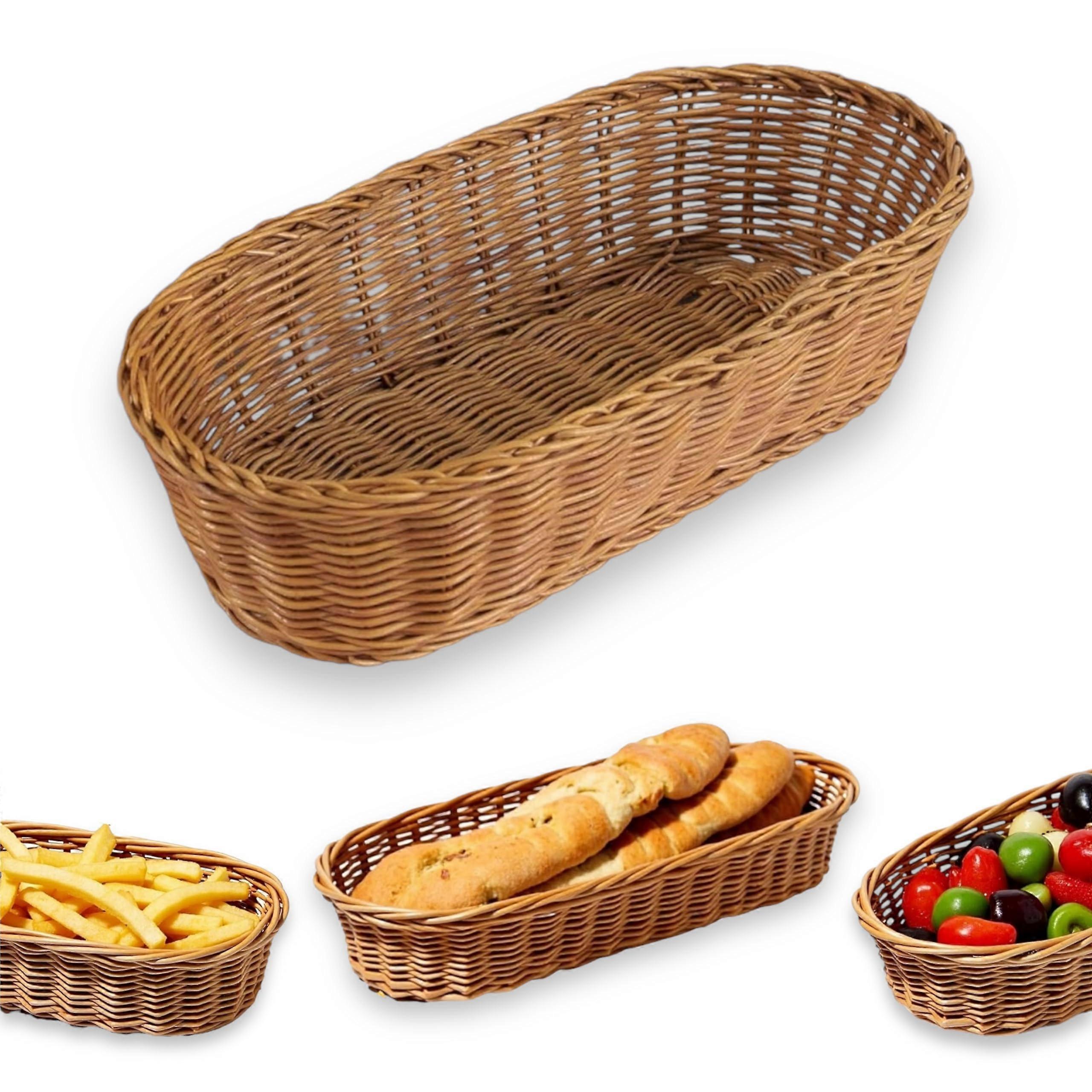 Rattan Wicker Woven Serving Baskets For Bread Fruit And Vegetables Oval 1Piece Restaurant Tabletop Display