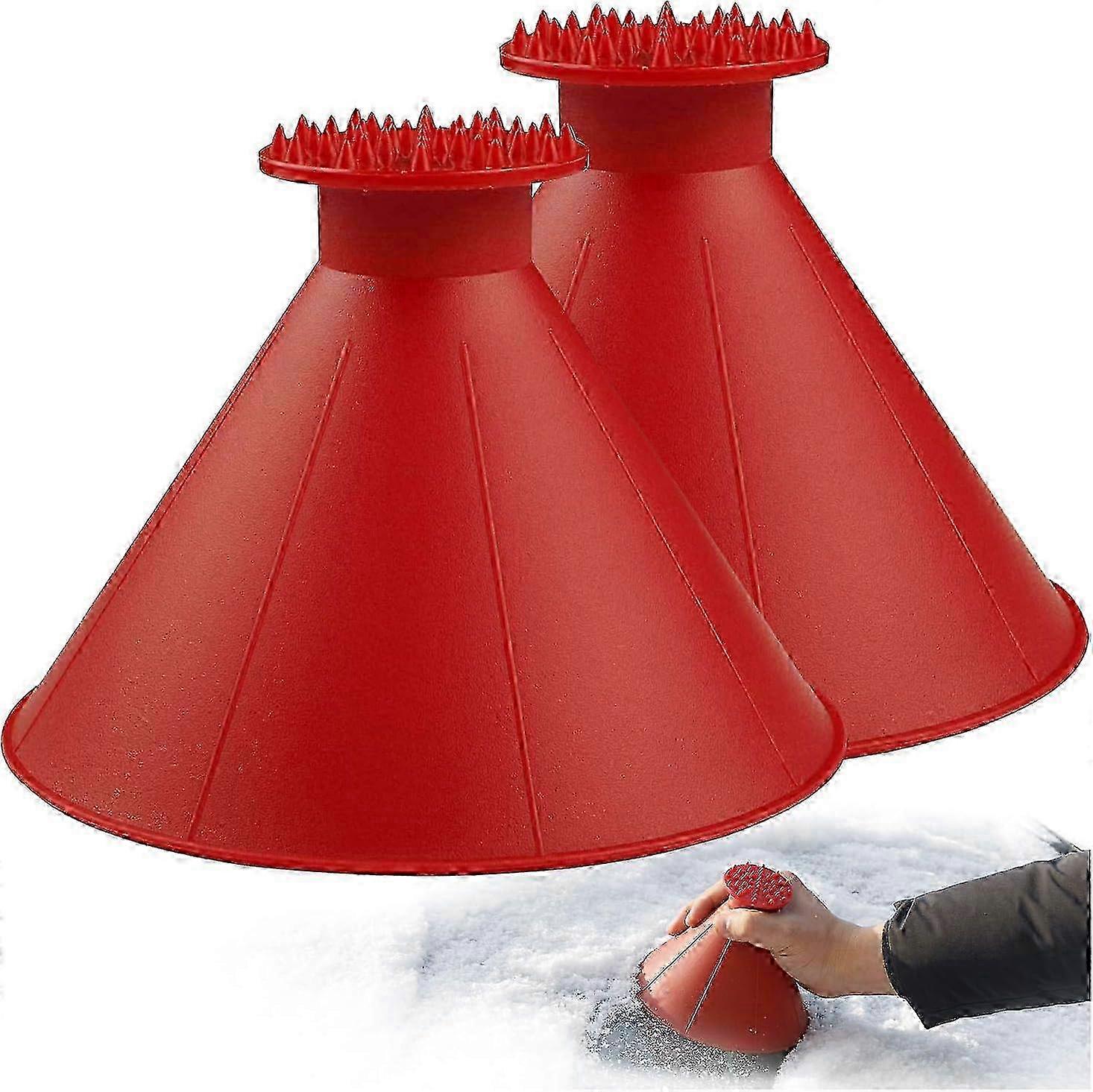 Magic Car Ice Scraper with Funnel, 2 Pack Windshield Cone, Round Snow Scraper for Car (Red)