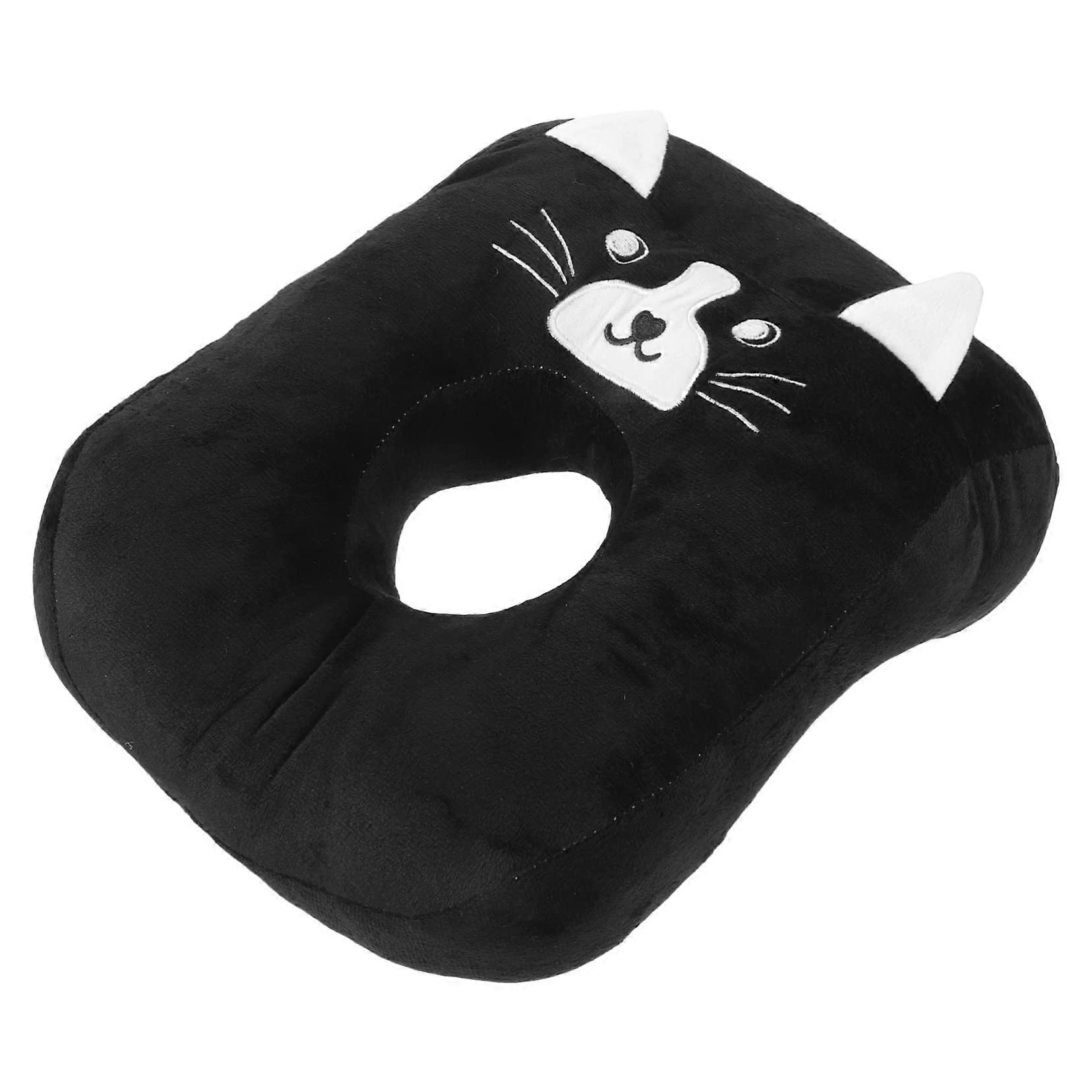 Ergonomic Face Down Nap Pillow DownFilled With Cartoon Design, Breathable, Stable Support, Desk Use Black