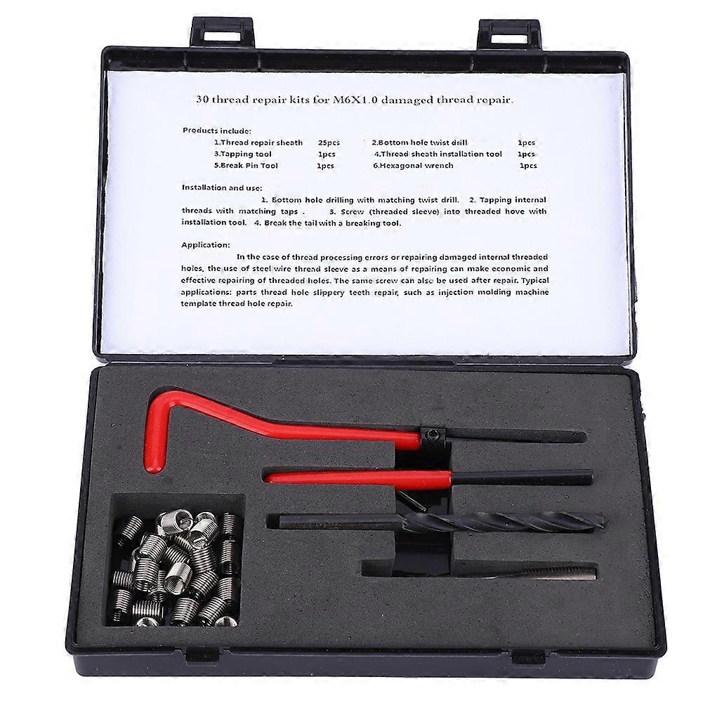 30Pcs Thread Repair Kit Stainless Steel Twisted Drill Wrench Threaded Insert Tap Insertion tool M6x1