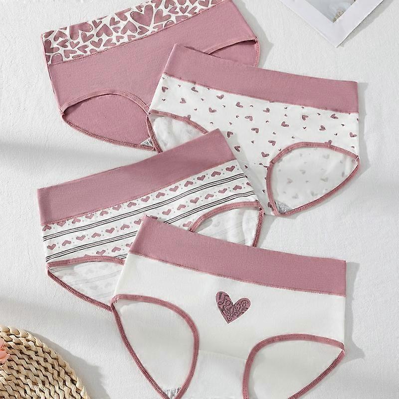 HOTCOM 4 db-os női magas derekú pamutbugyi – aranyos mintás, puha, lélegző alsónemű, teljes fedés mindennapi fehérnemű, tartós női ruházat U