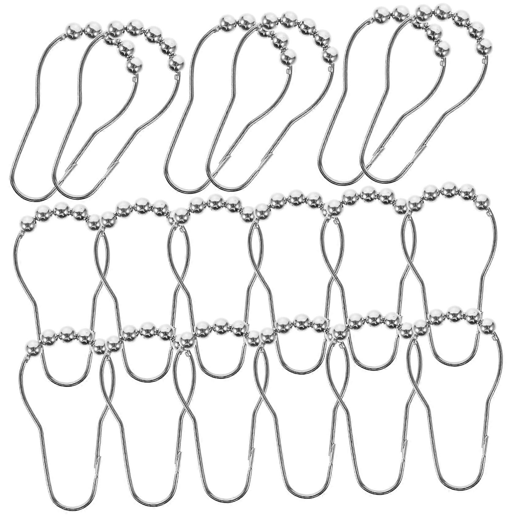 Curtain Hooks For Shower Metal GourdShape Bead Decor Rustproof Rings Glide Rollers Easy Install 7x4cm Silver 24Pcs