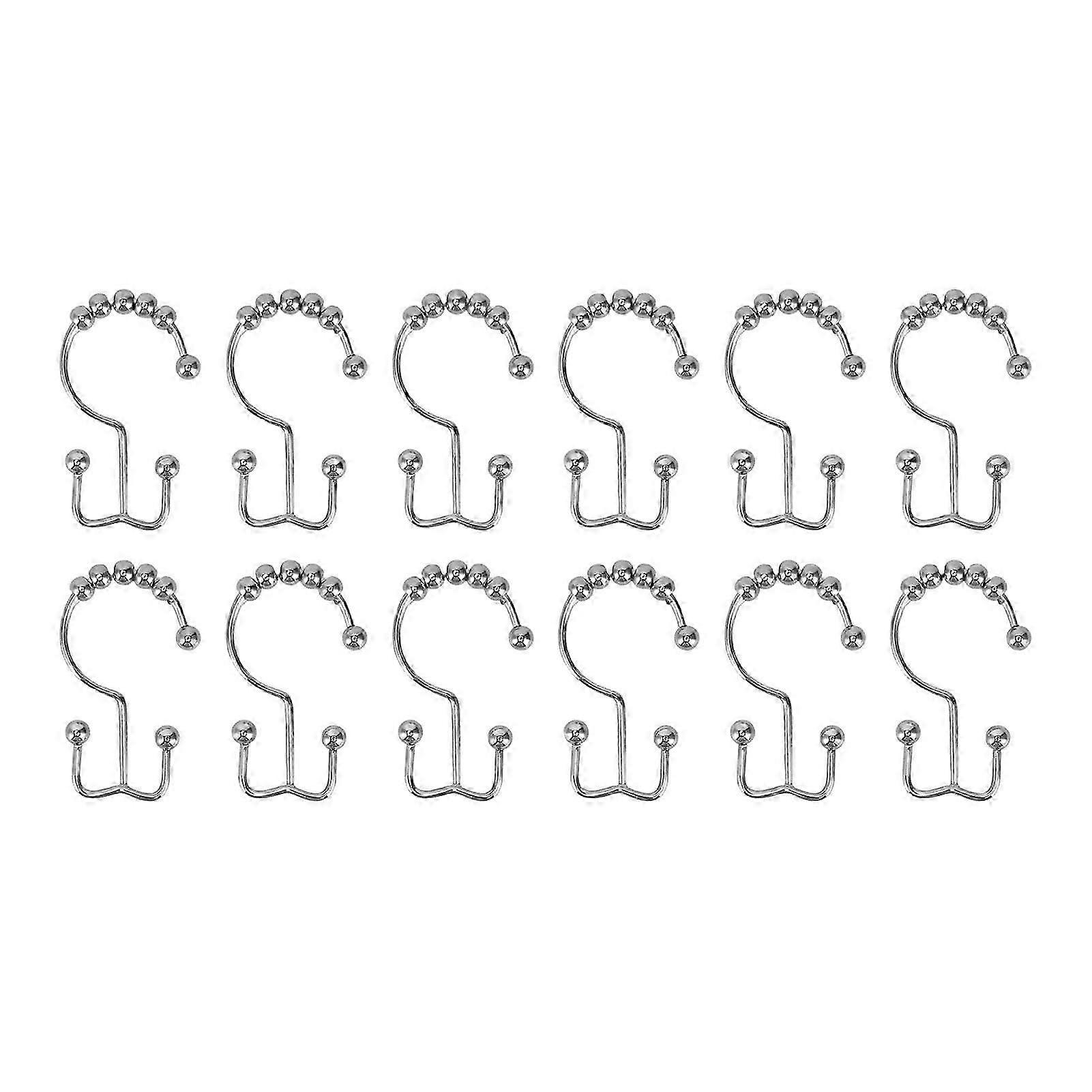Rust-Resistant Shower Hooks, Double Glide Shower Curtain Hooks, Decorative Chrome Finish Shower Rings, Set of 12 Bathroom Shower Hooks for Easy