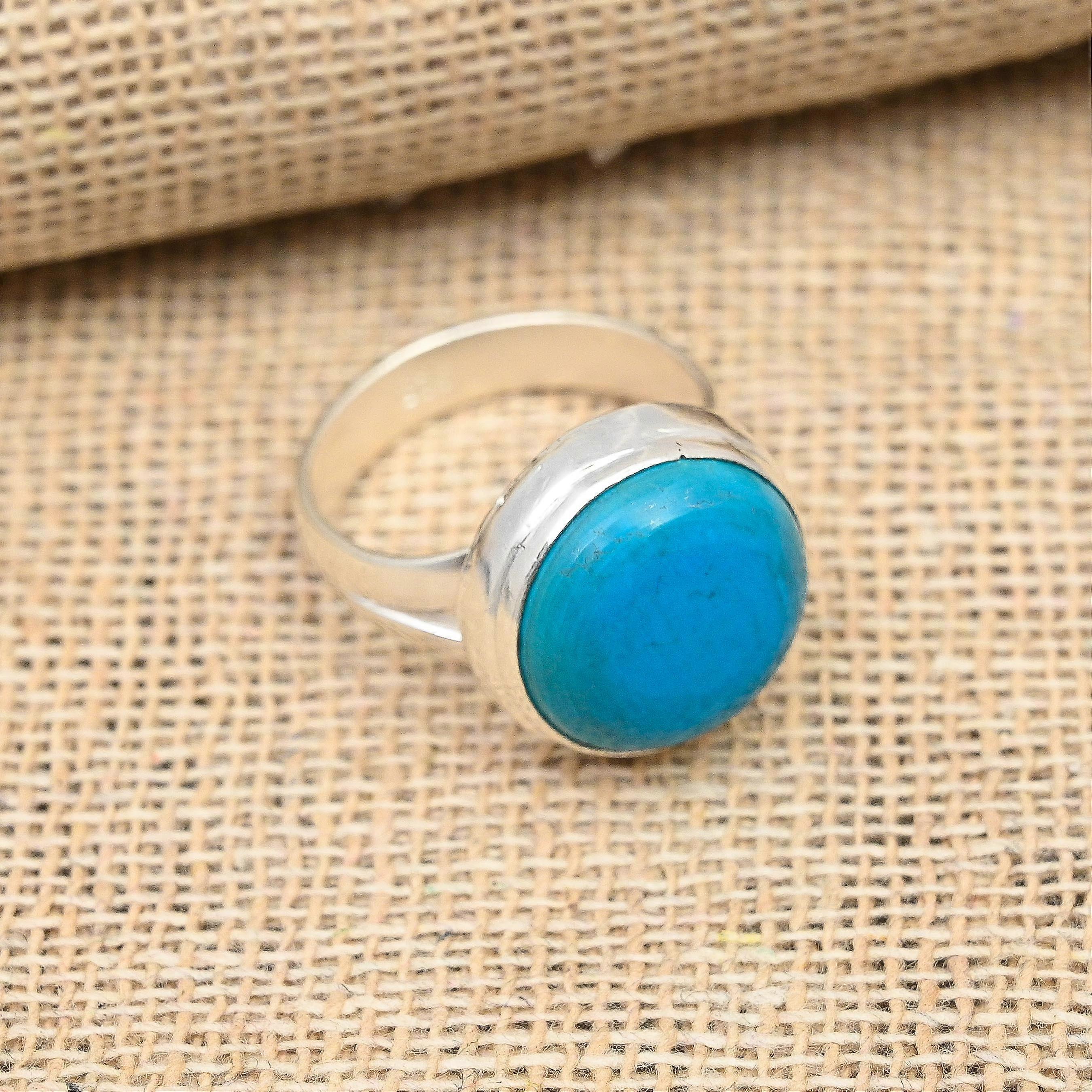 Tibetan Turquoise Gemstone Handmade Solid 925 Sterling Silver Ring Jewelry