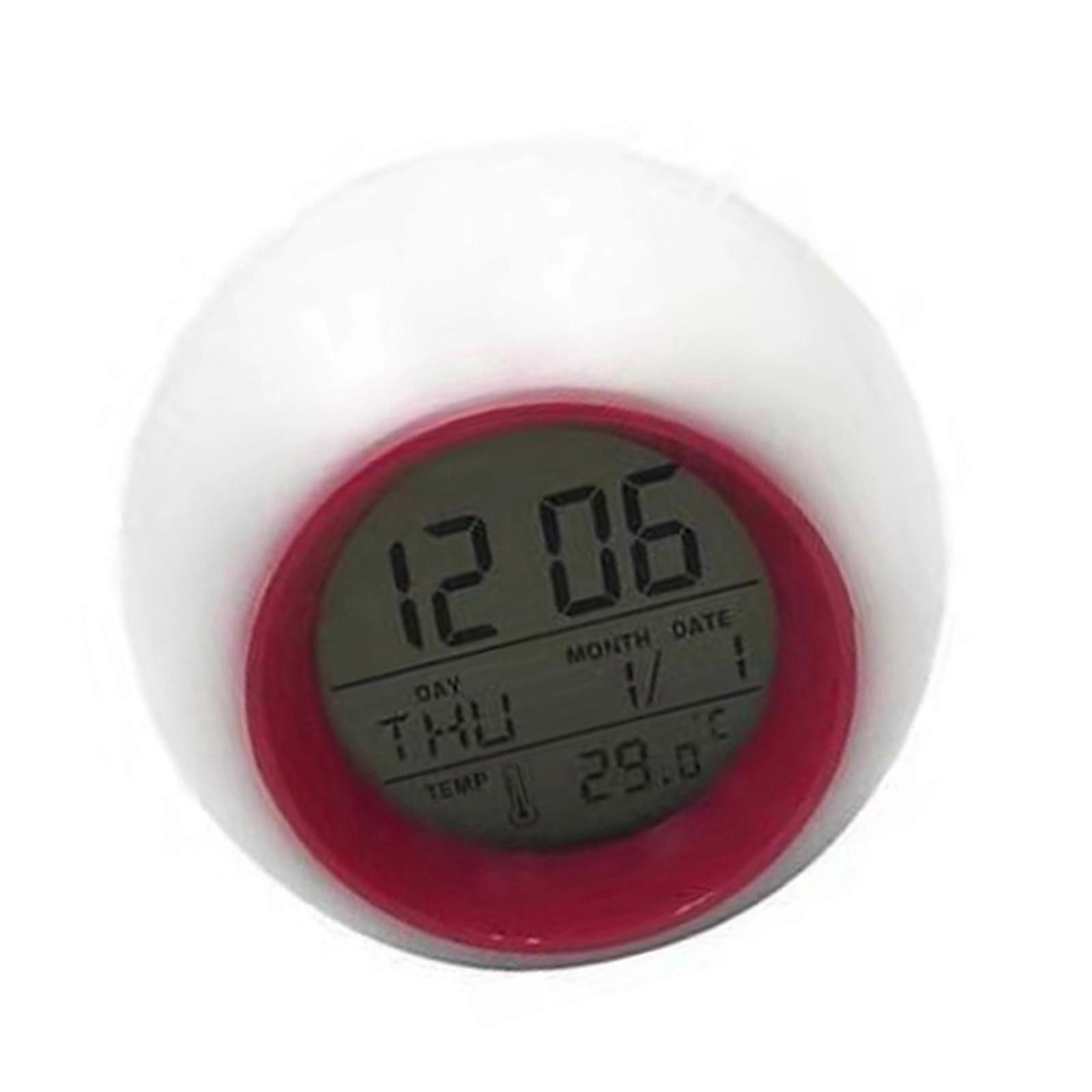 7 Color Changing Round Alarm Clock With Quiet Movement Calendar Temperature Display Battery Operated Bedsides Essential  rose red