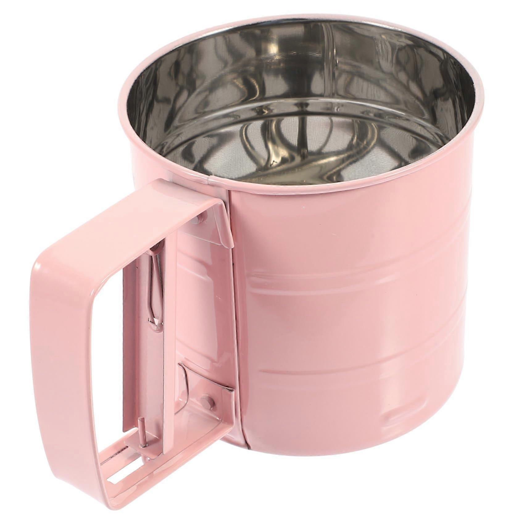 Handheld Flour Sifter with Handle Uniform Mesh for Baking Cocoa Powder and Millet Pink SemiAutomatic