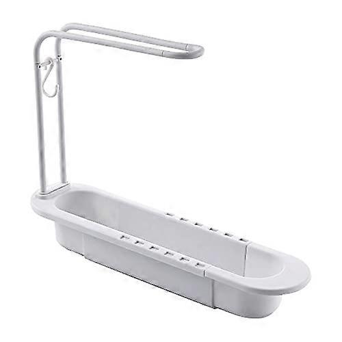 Telescopic Sink Holder Rack with Towel Bar, Expandable Kitchen Sink Shelf Organizer for Soap and Sponge (White)