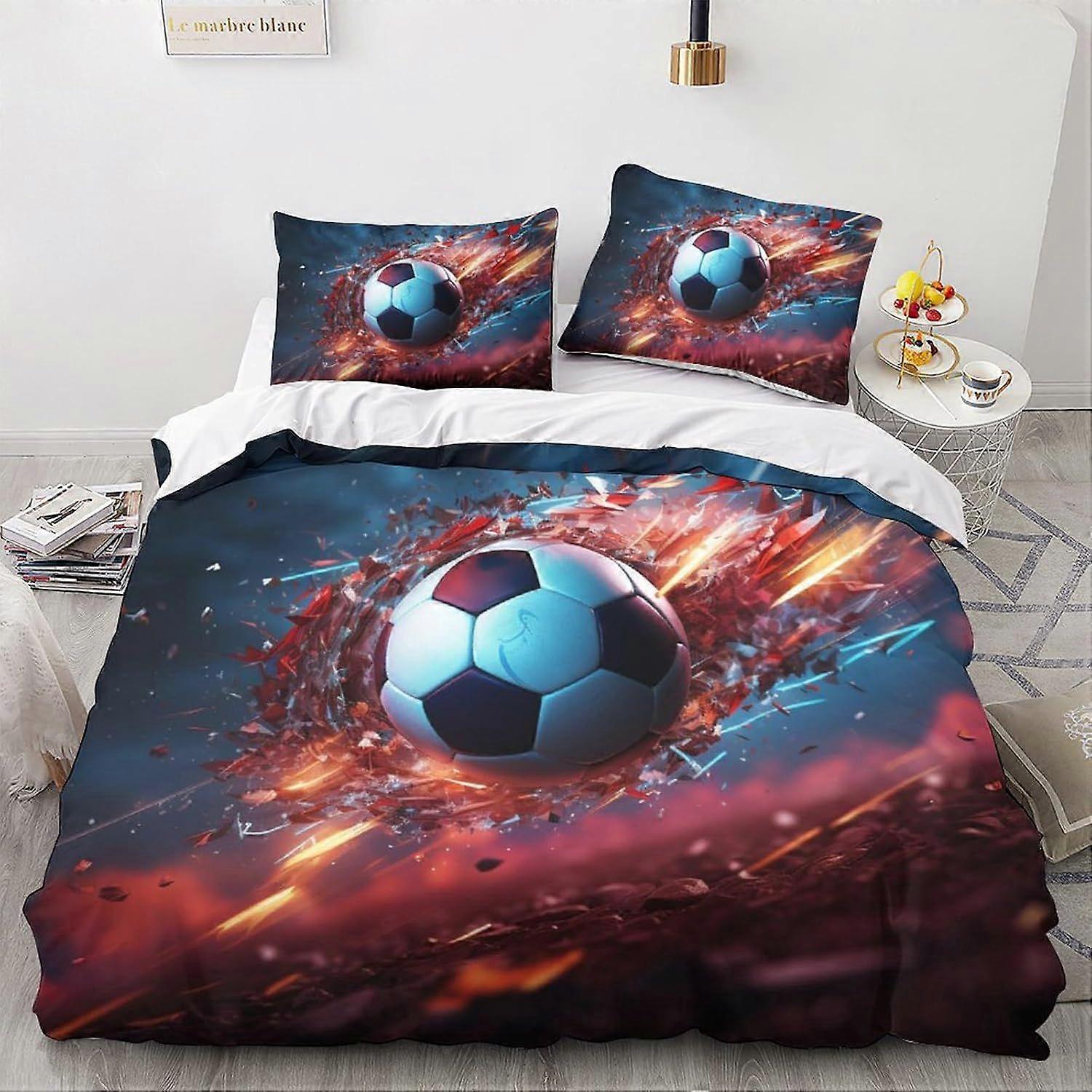 LikeEj Futebol bola Duvet Capa com fronhas Futebol Padrão Esporte Roupa de Cama Set com zíper Fechamento Capa macia de microfibra