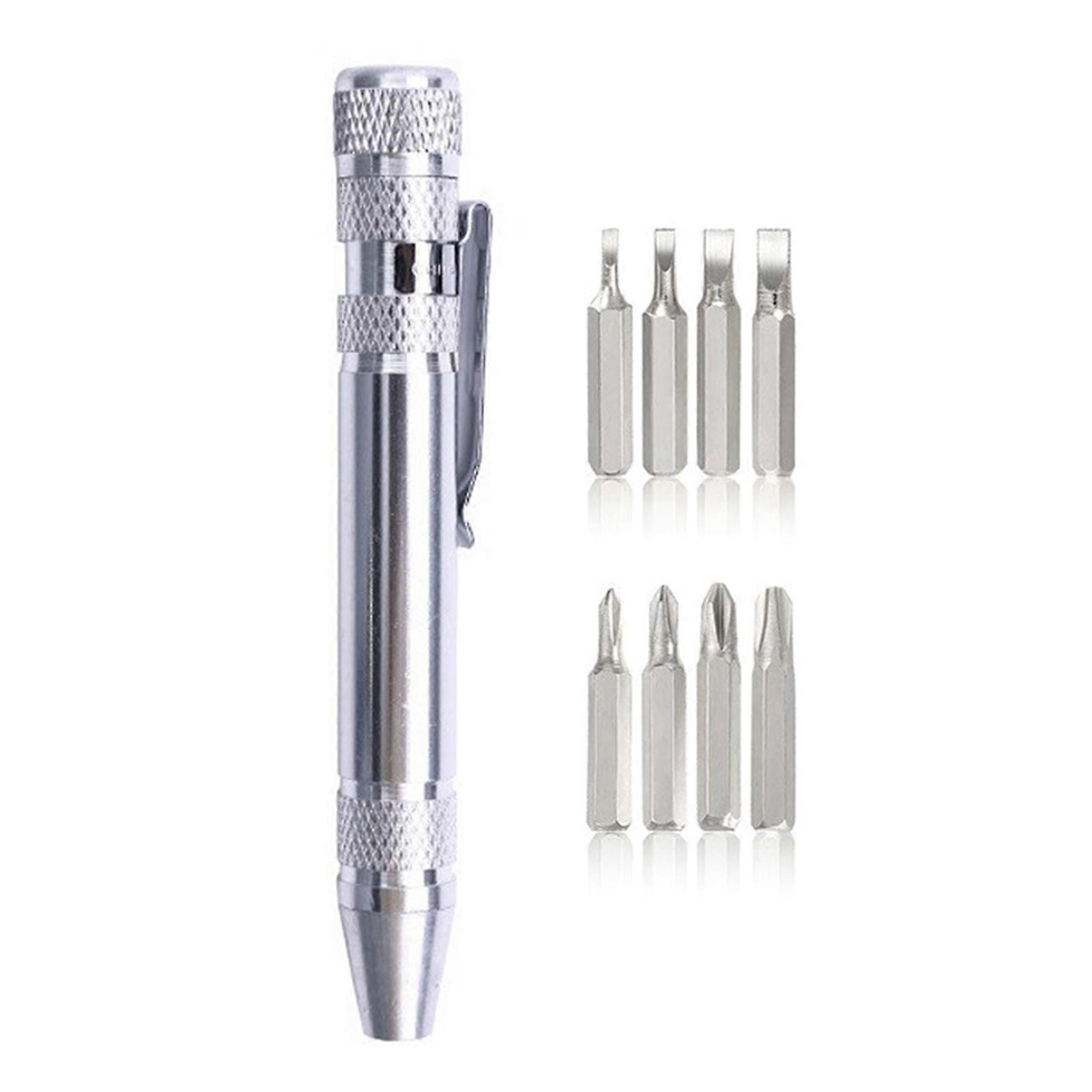 Pocket Sized Screwdriver Set 8 Magnetic Bits for Mobile Device Precisions Maintenance Multifunctional Repair Tool  silver