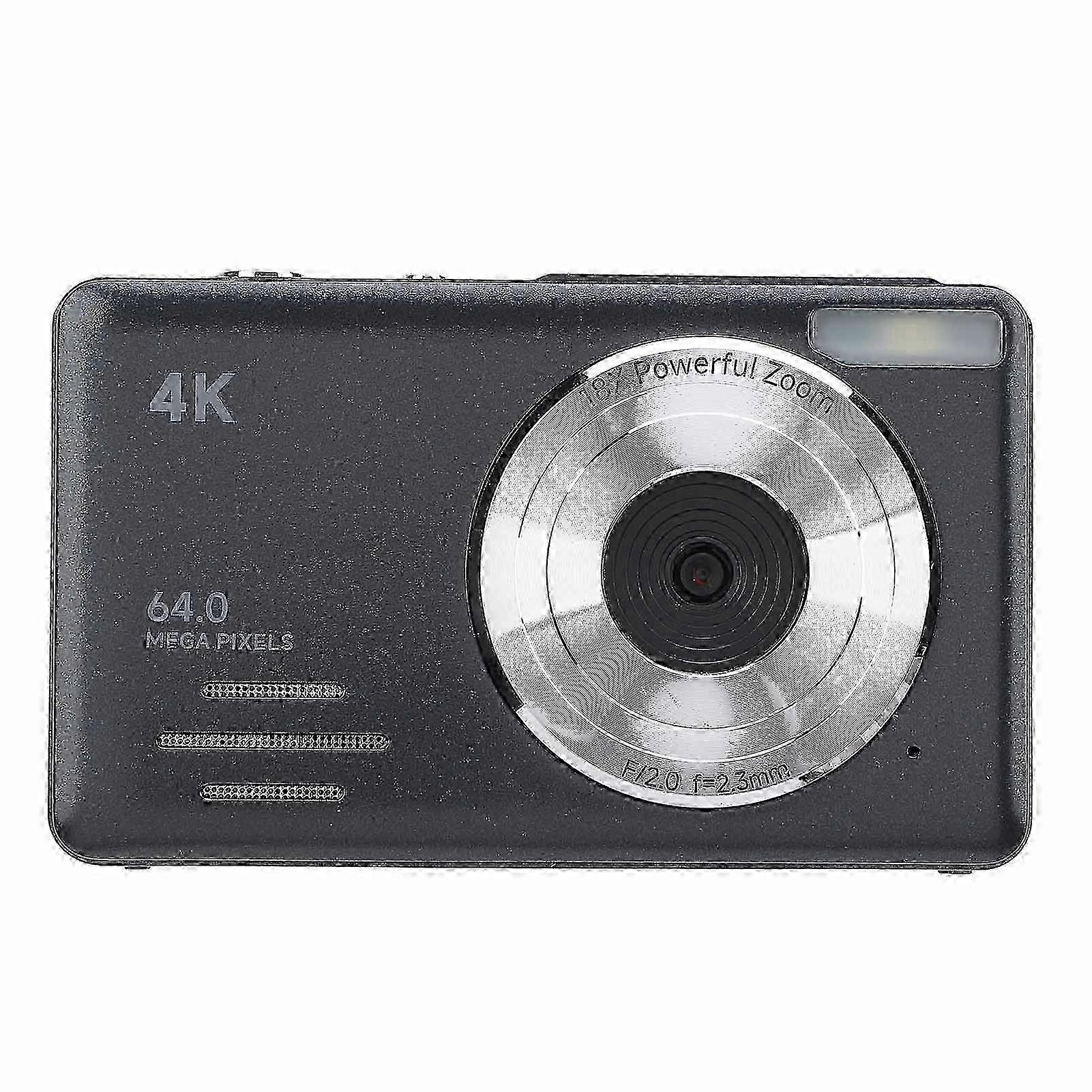 4K 64MP Digital Camera with 18X Digital Zoom Auto Focus Compact Small Camera Multiple Filters Loop Recording Slow Motion Timelapse Photography Bl